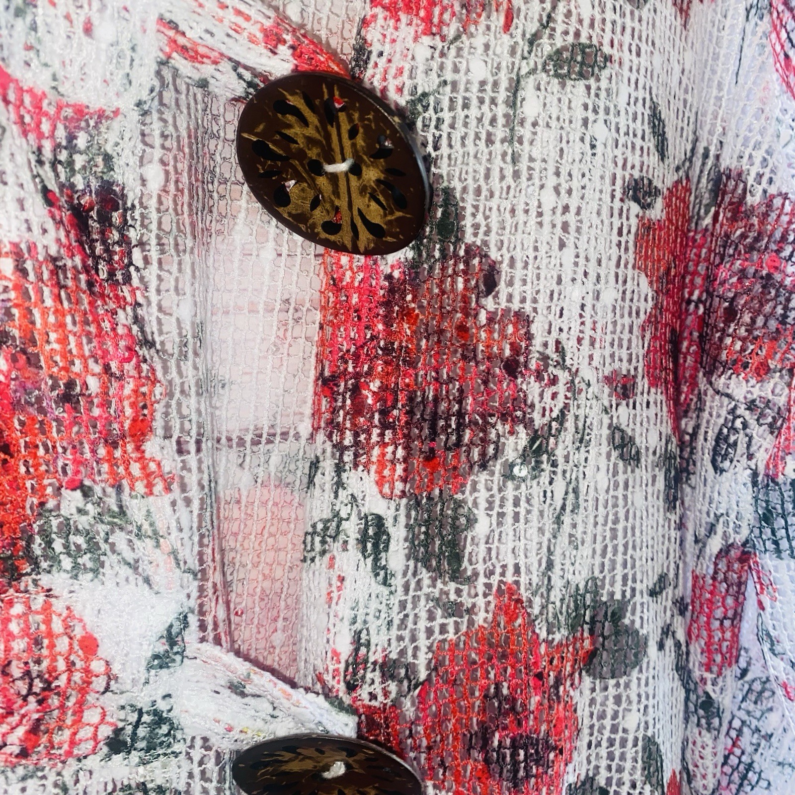 2 Nina Leonard XL Floral Open Knit Cardigans Sheer Bell Sleeve Cover Ups B47