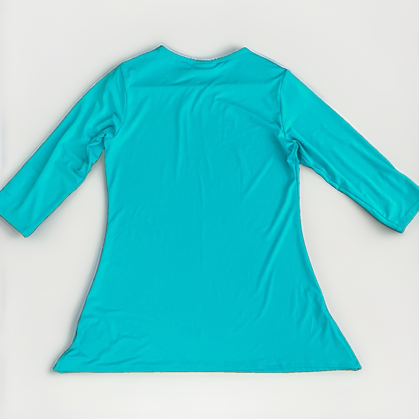 Women’s A Line Tunic Top sz S Swing Aqua Turquoise 3/4 Slv Slinky No Iron Travel