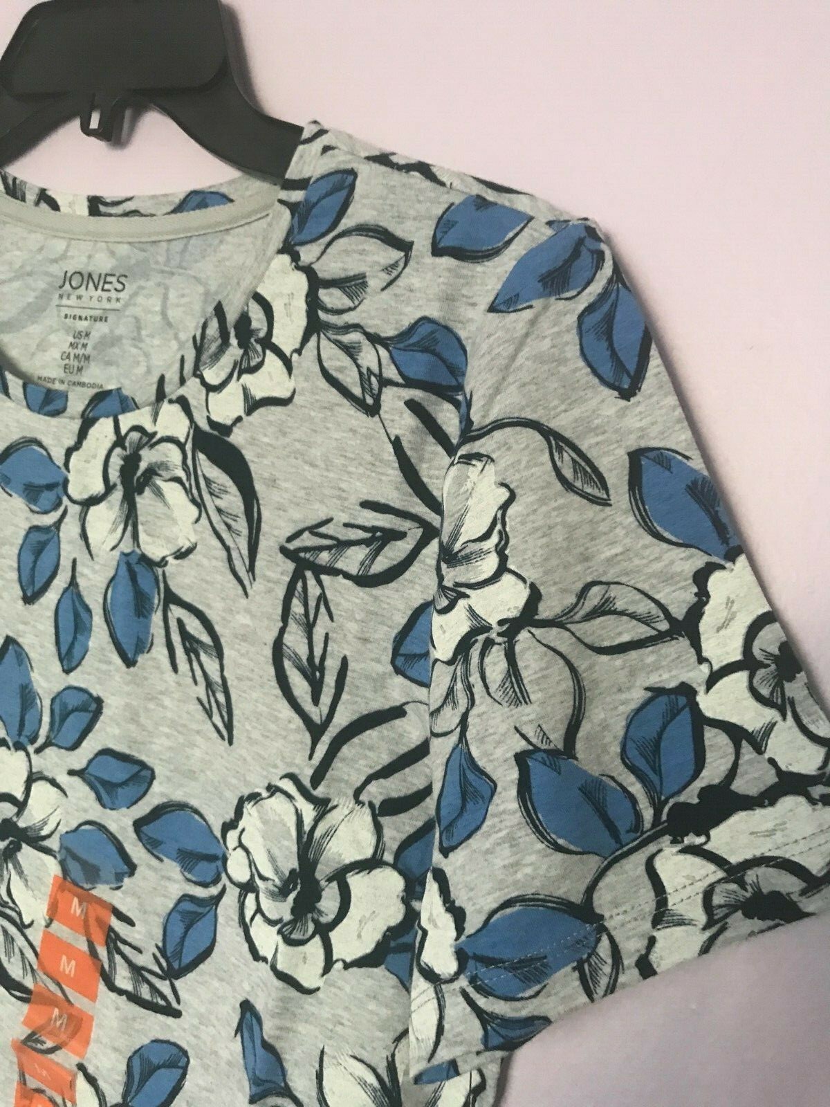 Jones Newyork Cotton Tee Short Sleeve Floral White Blue S,M,L,XL,XXL NWT