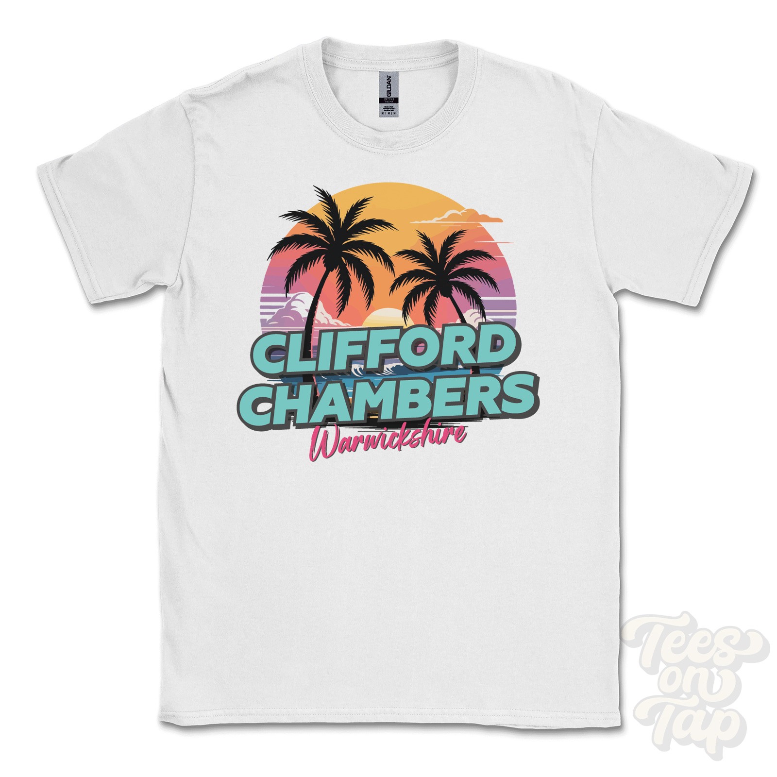 CLIFFORD CHAMBERS WARWICKSHIRE T-SHIRT – Retro Miami Style Funny UK Summer
