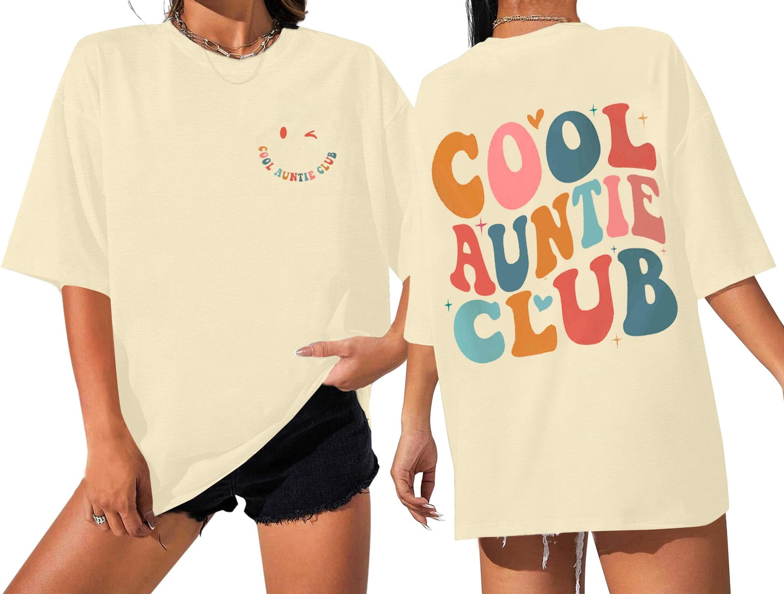 Oversized Cool Auntie Club Shirts Women Cute Auntie Tshirts Funny Letter Print