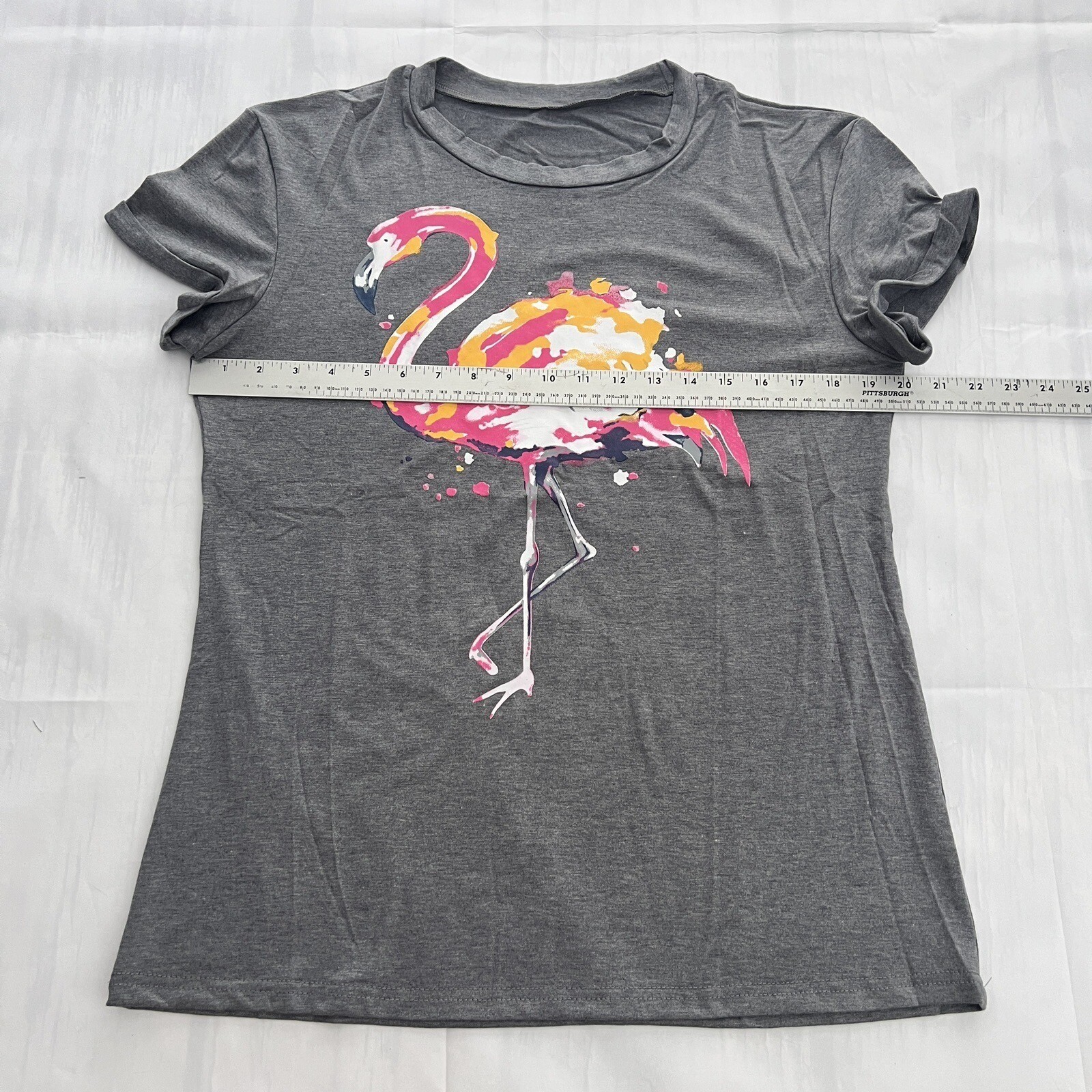 Women’s Short Sleeve Round Neck Loose Cute Animal Flamingo Print T-Shirt Top M