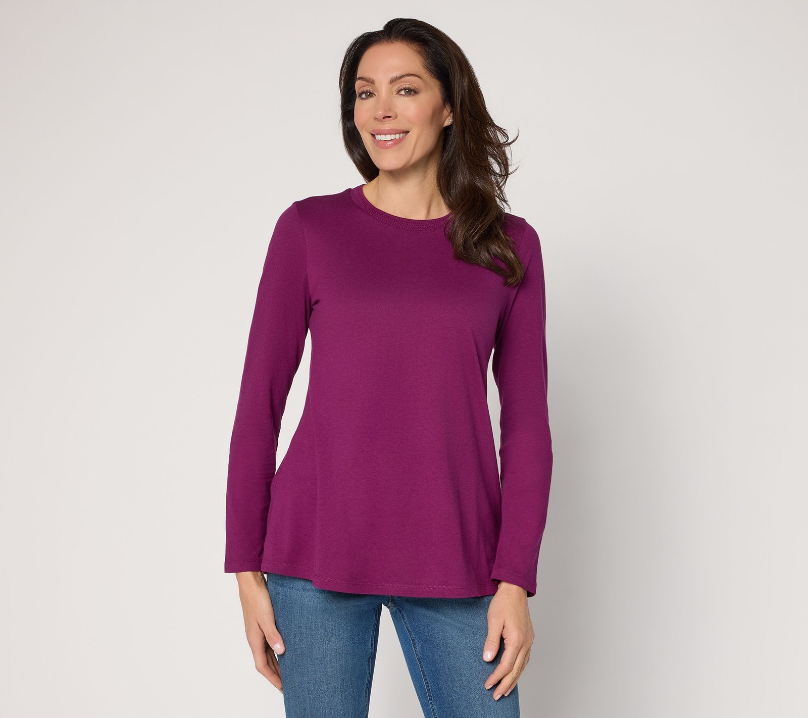 LOGO by Lori Goldstein Principles Neck Detail Long Sleeve Top Dark Plum M New