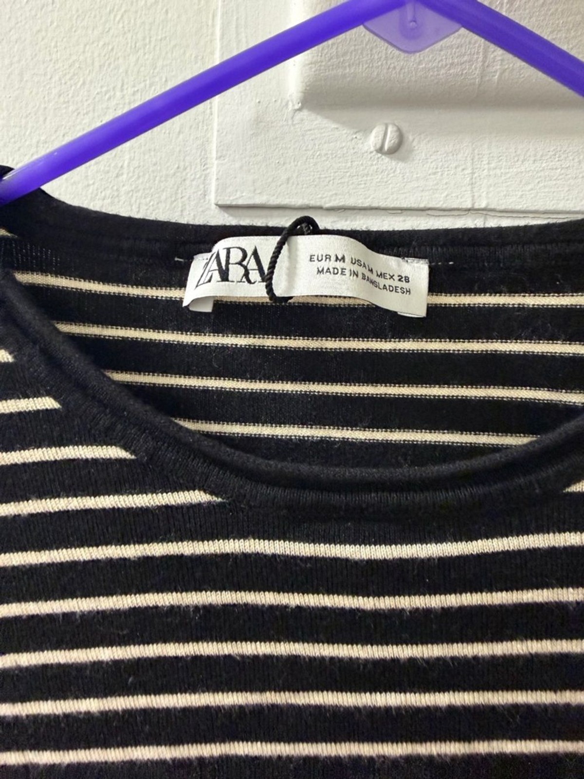 ZARA Black & Cream Striped Long Sleeve Top Size M