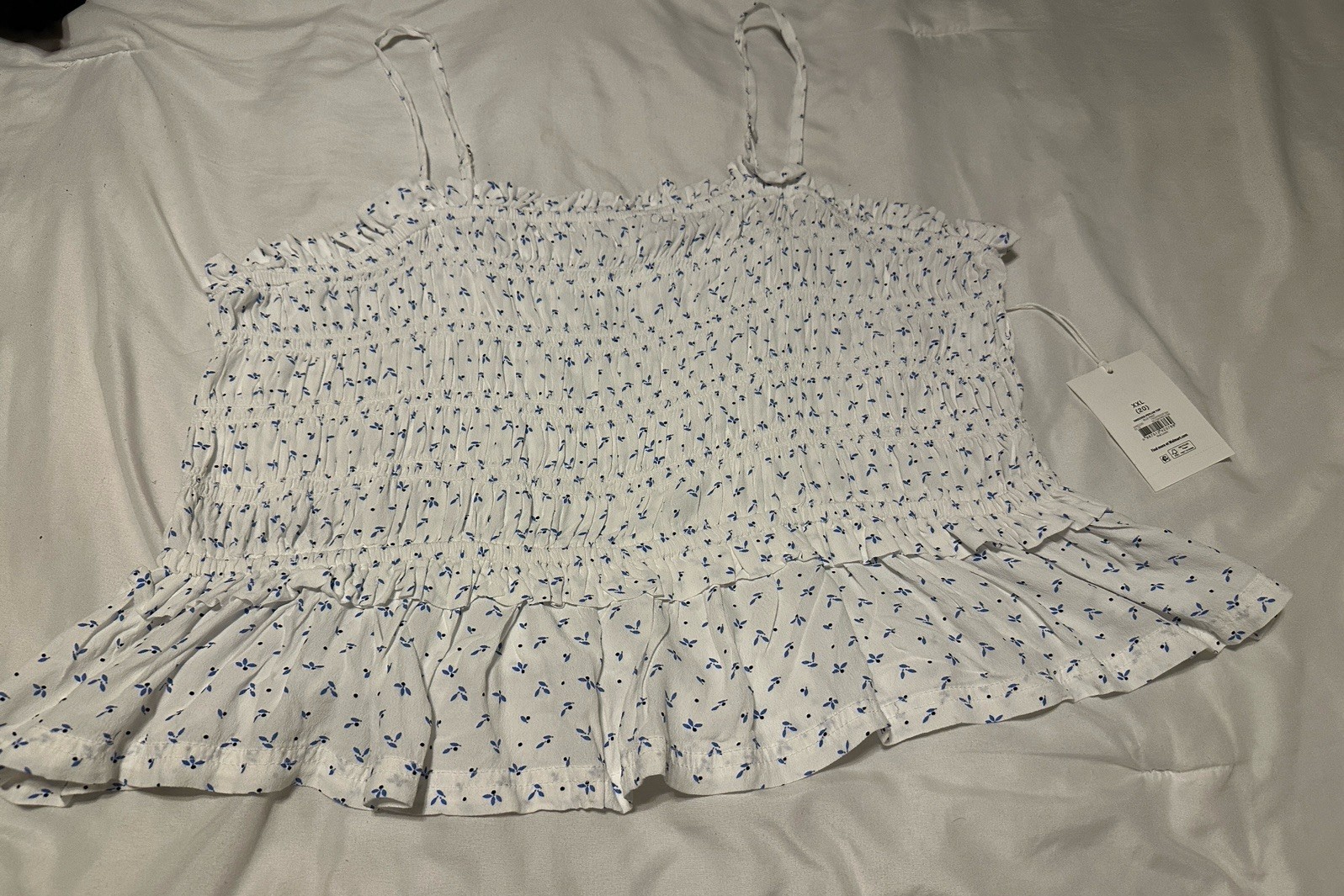 Free Assembly Smocked Peplum Blouse Tank Blue Print Women’s Size XXL NWT