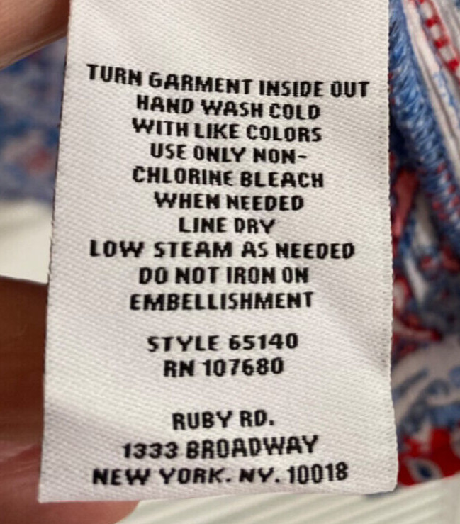 Ruby Rd. Red, White & Blue Woven Bar Turkish Indigo Multi Blouse Size L NWT