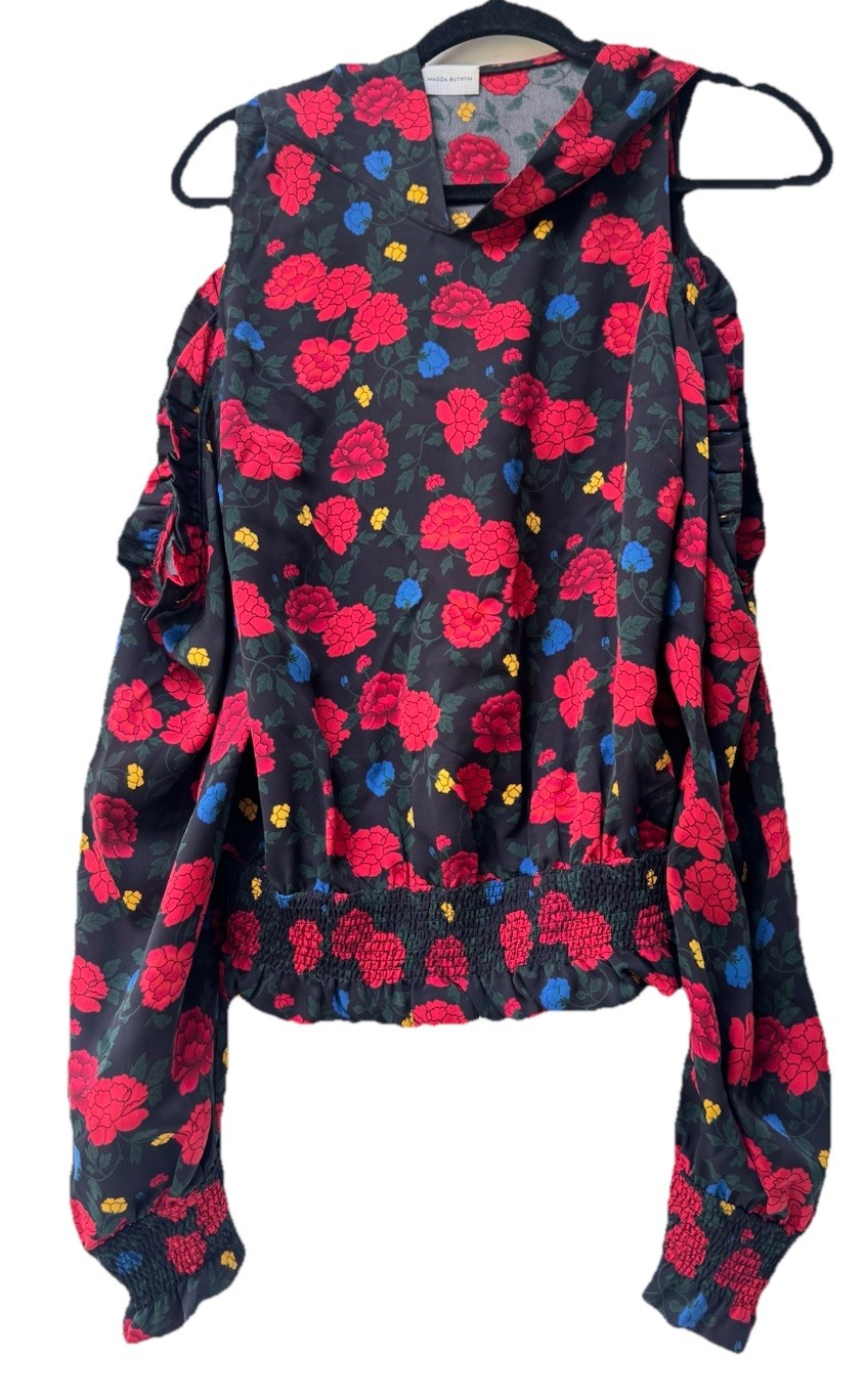 MAGDA BUTRYM Foggia Cold-shoulder Printed Silk-crepe Hooded size FR 40