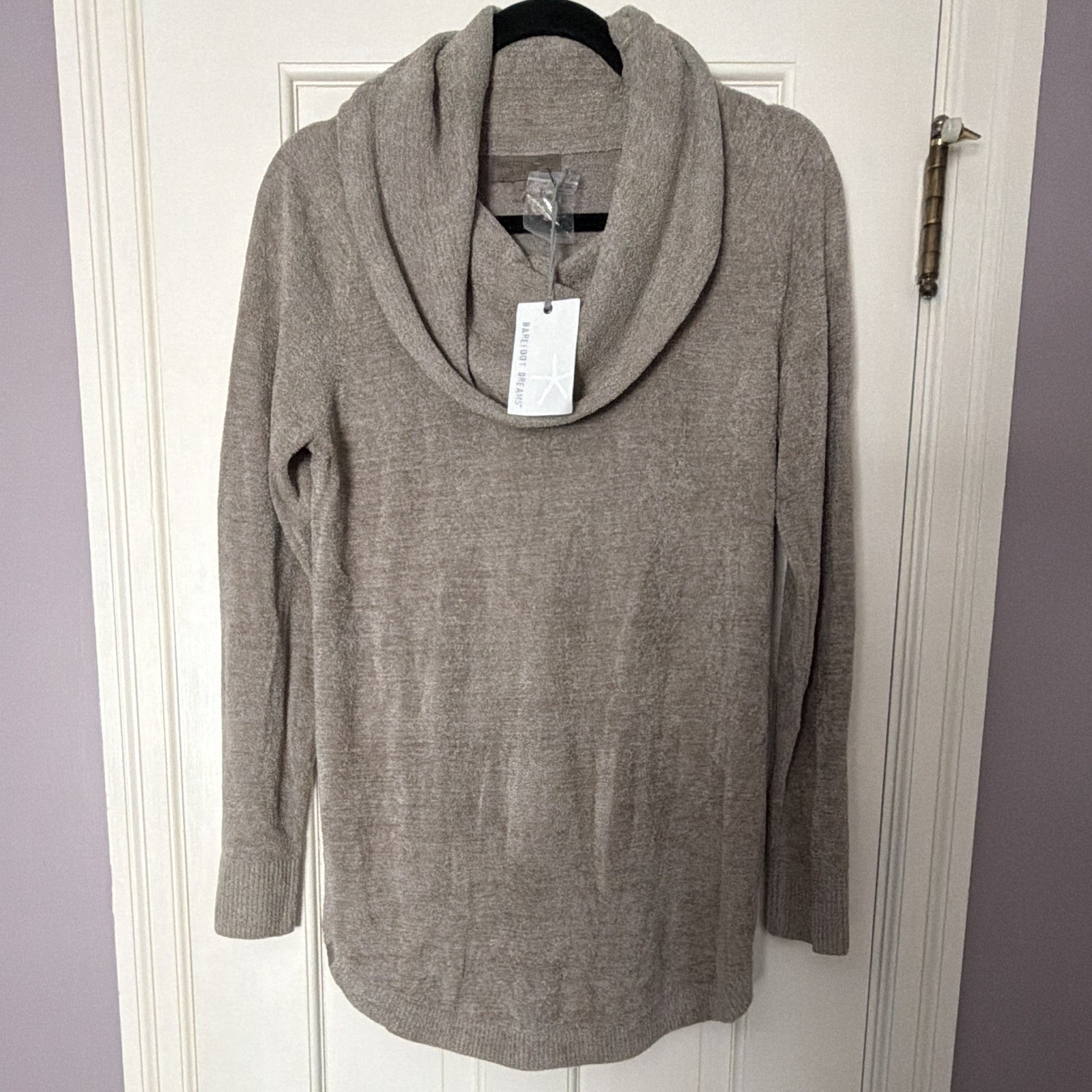 Barefoot Dreams CozyChic Ultra Lite Coastal Cowl Neck Tunic Dark Khaki S