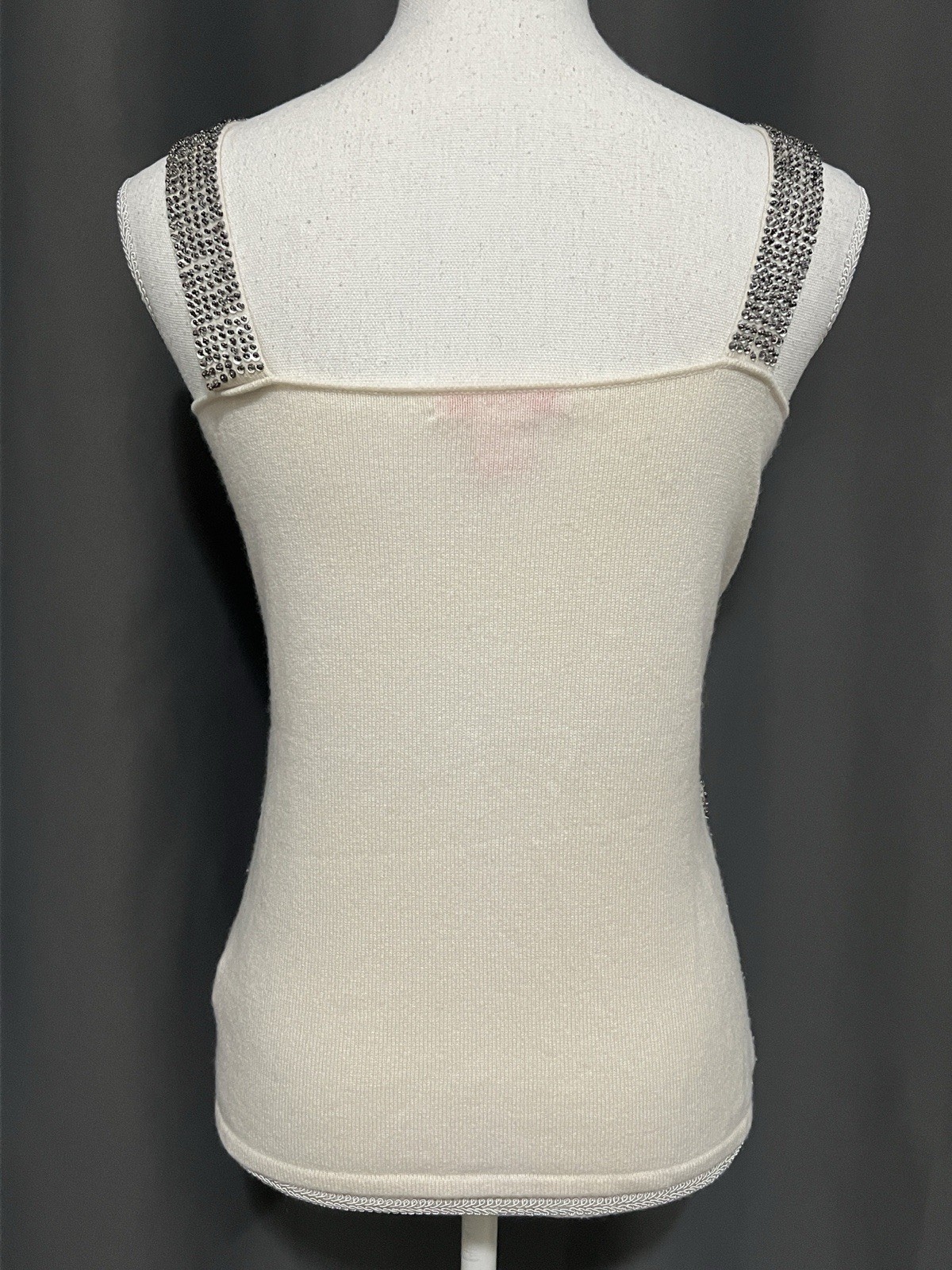 Gianni Bini Women’s Strappy Square 100% Cashmere Beaded Jeweled Tank Top Medium