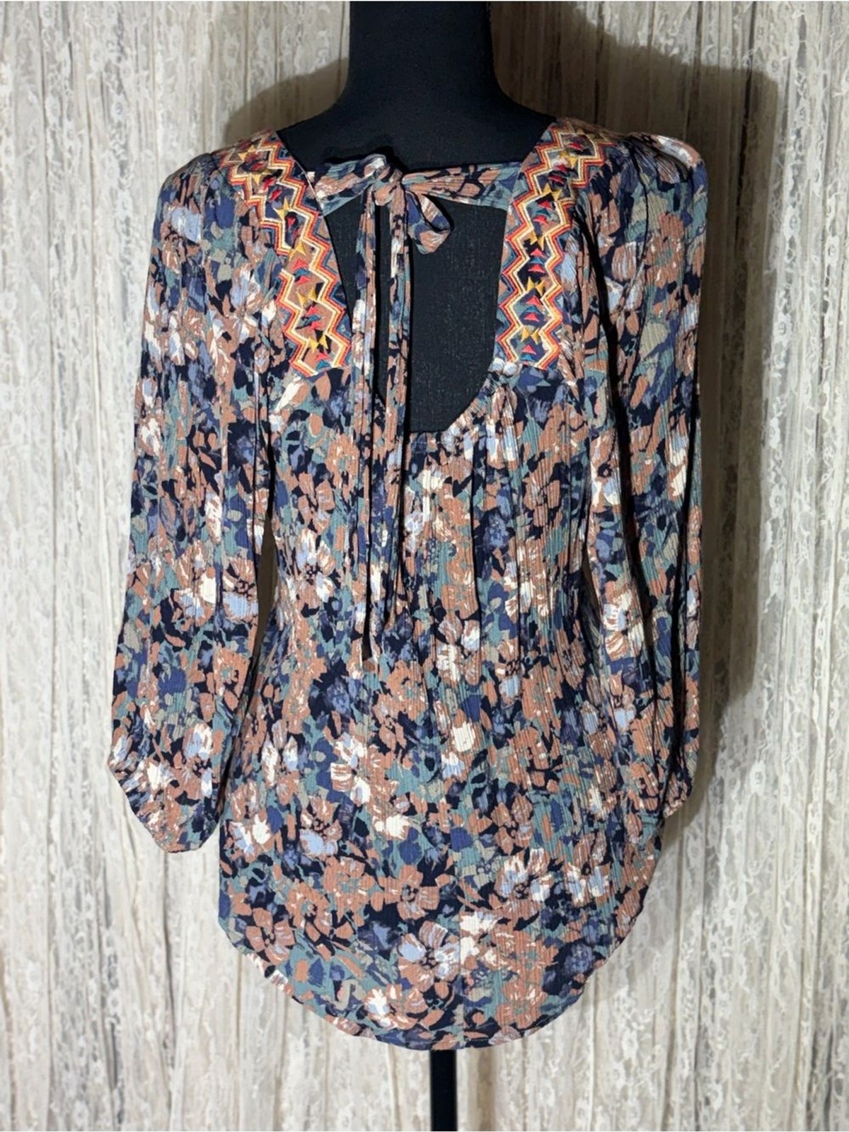 Savanna Jane Navy Floral Embroidered Square-Neck Blouse