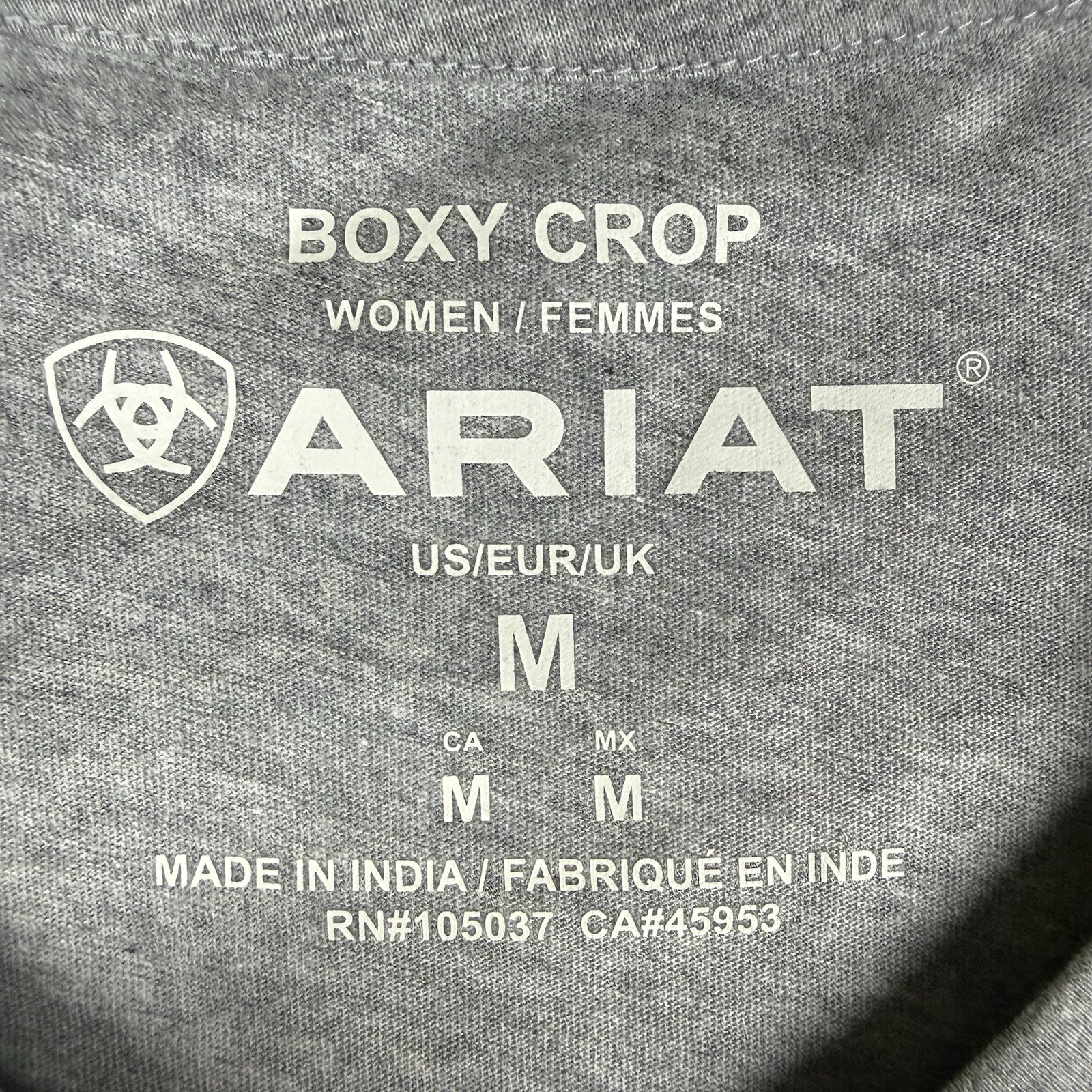 Ariat Women’s M Boxy Crop USA Flag Graphic T-Shirt Heather Gray NWT Patriotic