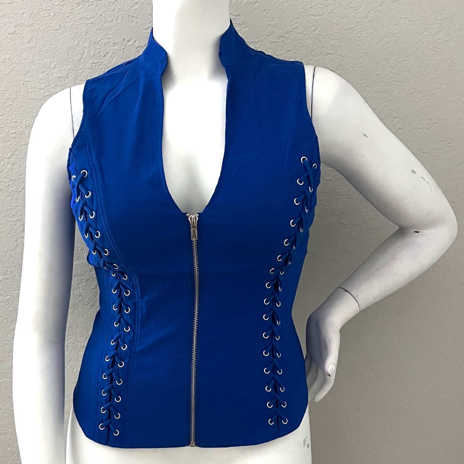 Hearts Rob Lace Up Zip Up Criss Cross Back Vest Tank Top Blue Plus 1XL 2XL 3XL