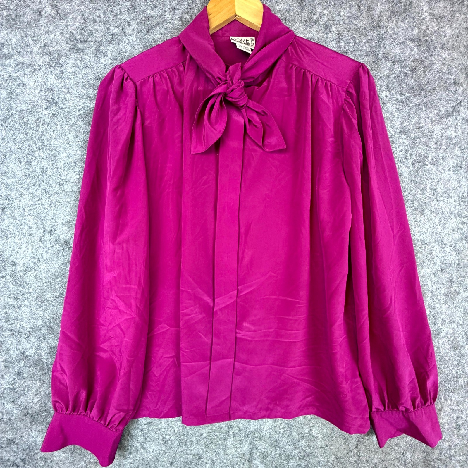 Koret Career Blouse Womens 10 Pink Pleated Tie Neck Secretary Office Siren