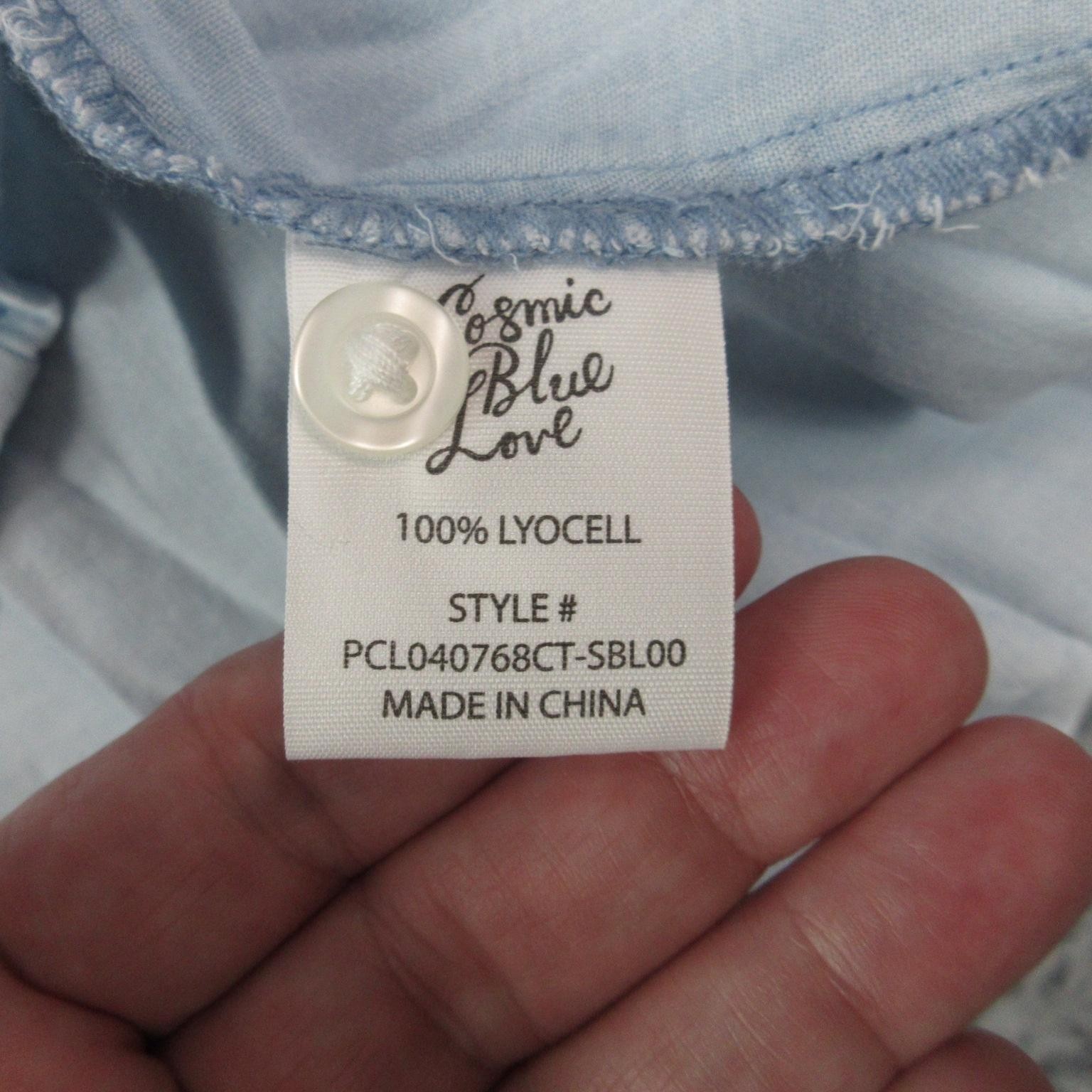 Cosmic Blue Love Shirt Womens Small Blue Esme Button Down Sleeveless Lyocell NWT