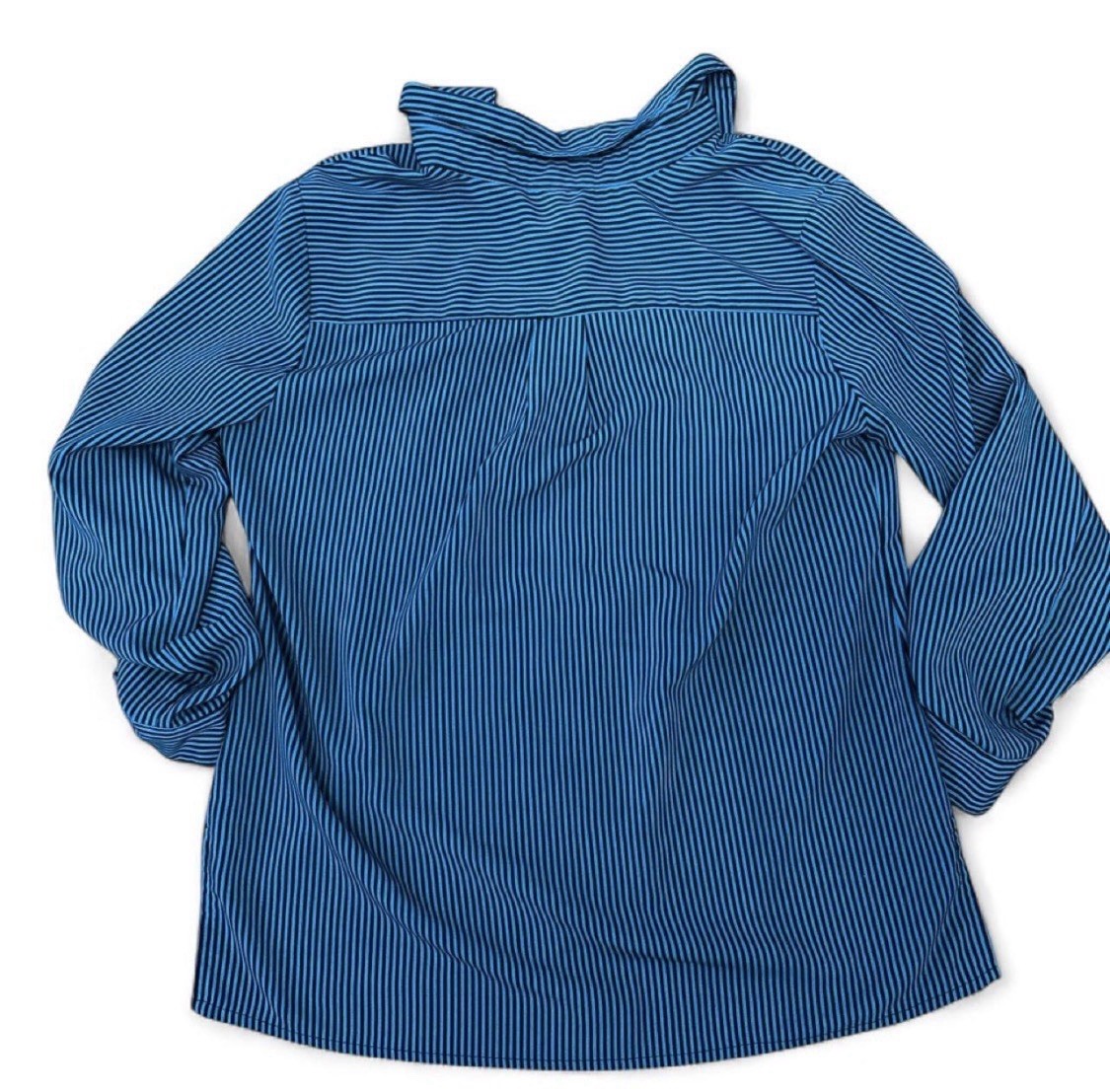 elementz Women’s Blue Black Striped Collared Button Front Long Sleeve Blouse M
