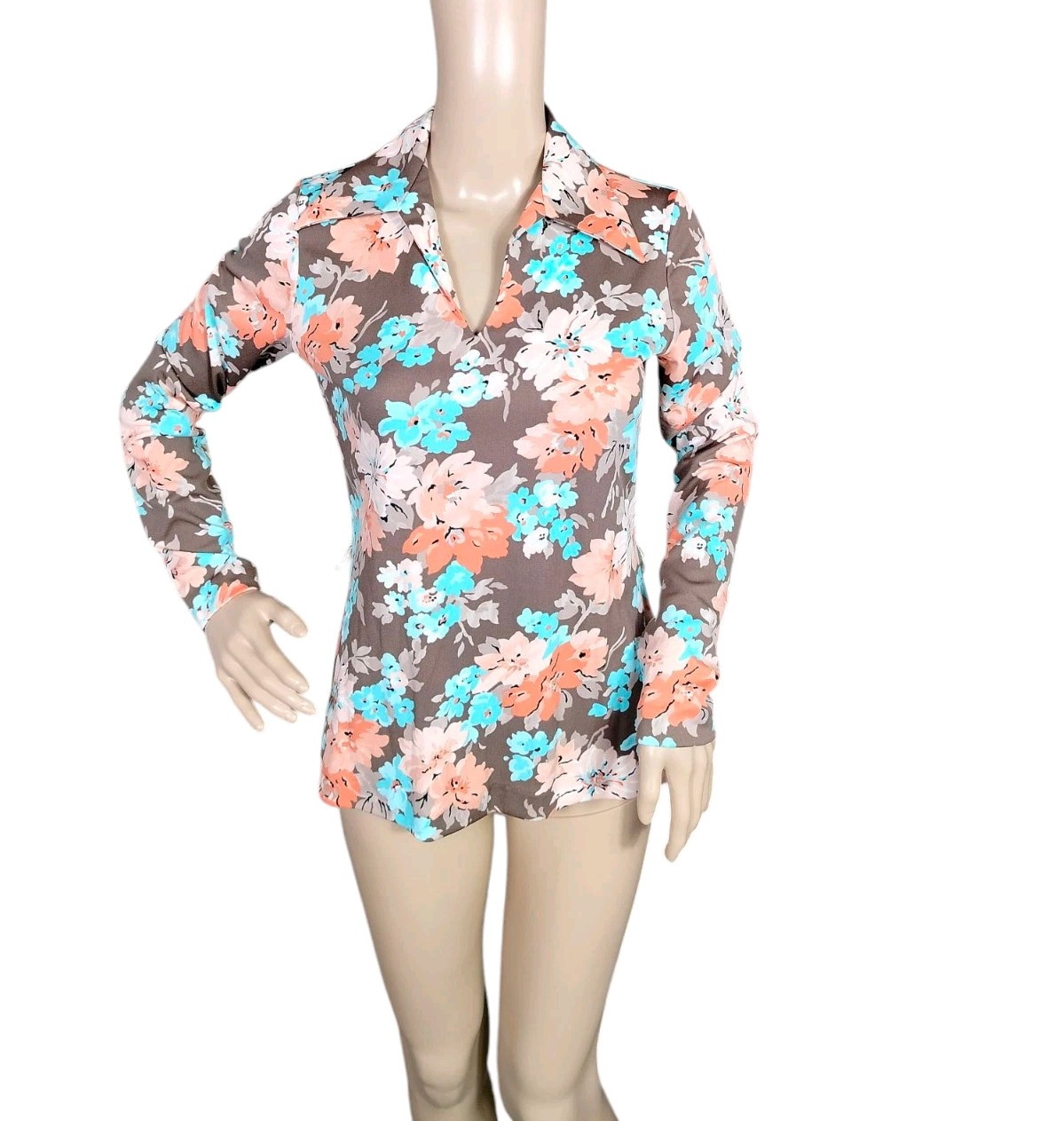 KMART Button Down Shirt Woman’s Size 7/8 Multicolor Vintage 70s Floral Bloomcore