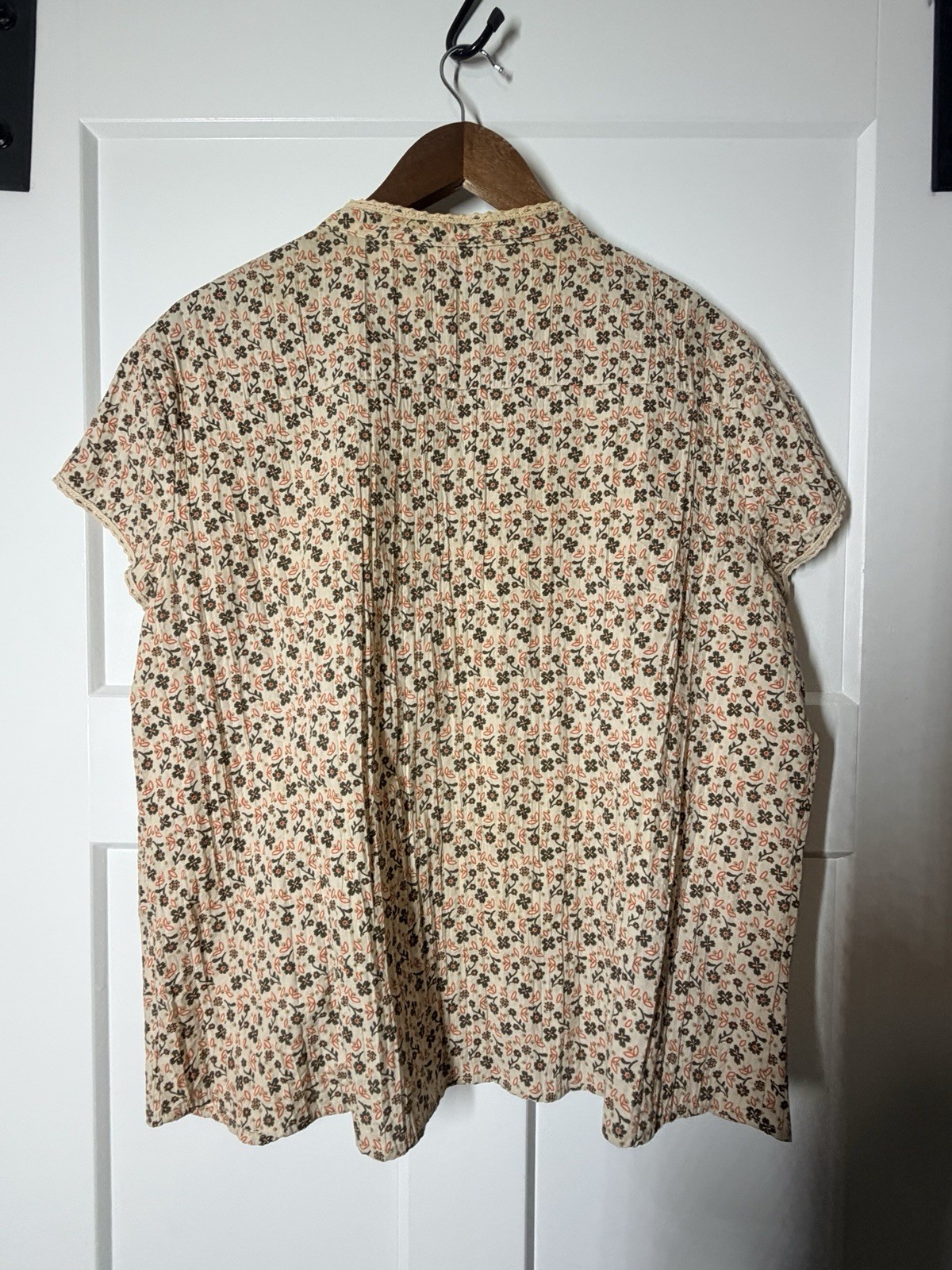 Route 66 Womens XL Floral Peasant Blouse Cottagecore Pintuck Crochet ShortSleeve