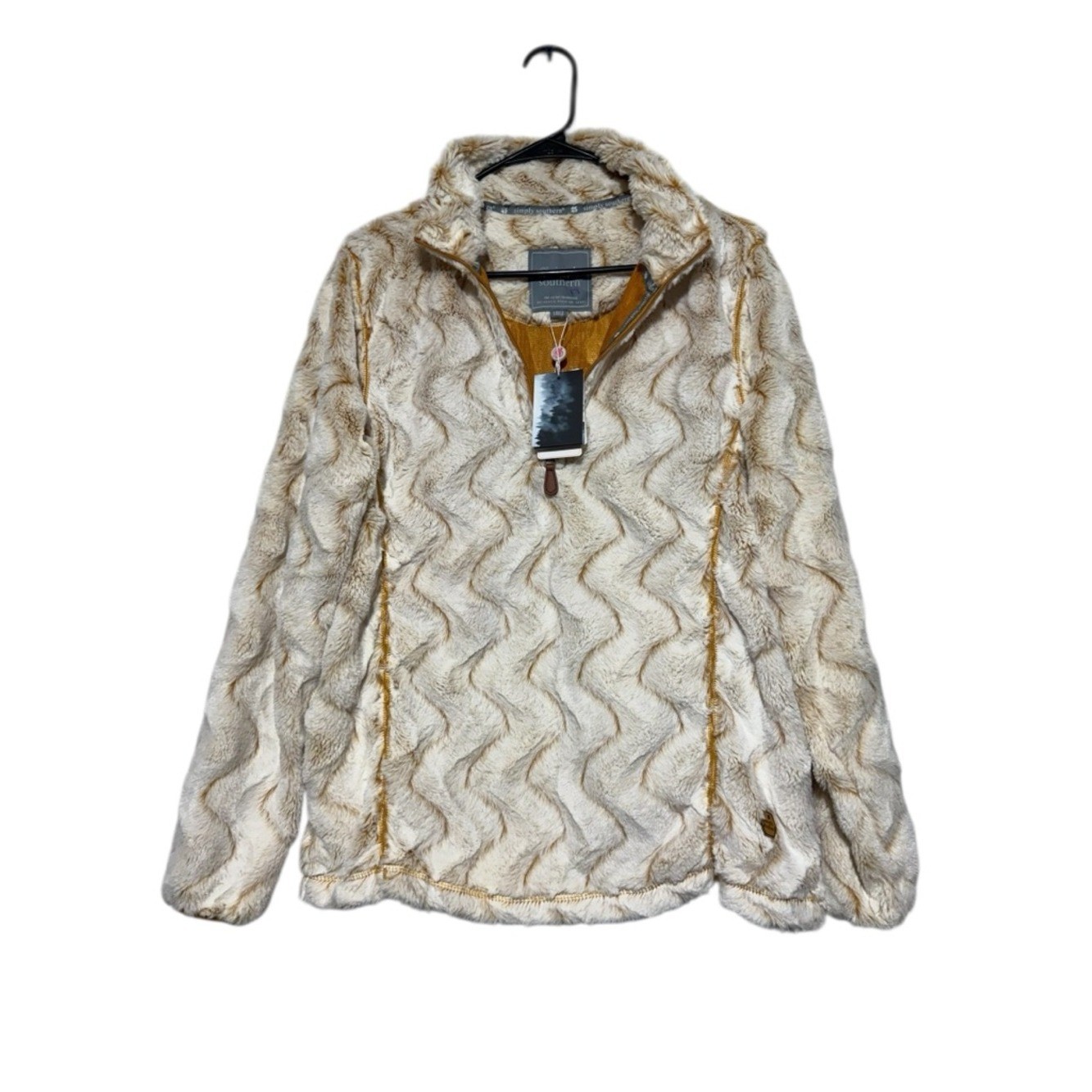 Simply Southern NWT Quarter Zip Pullover Size L Cozy Textured Plush Yellow Fall