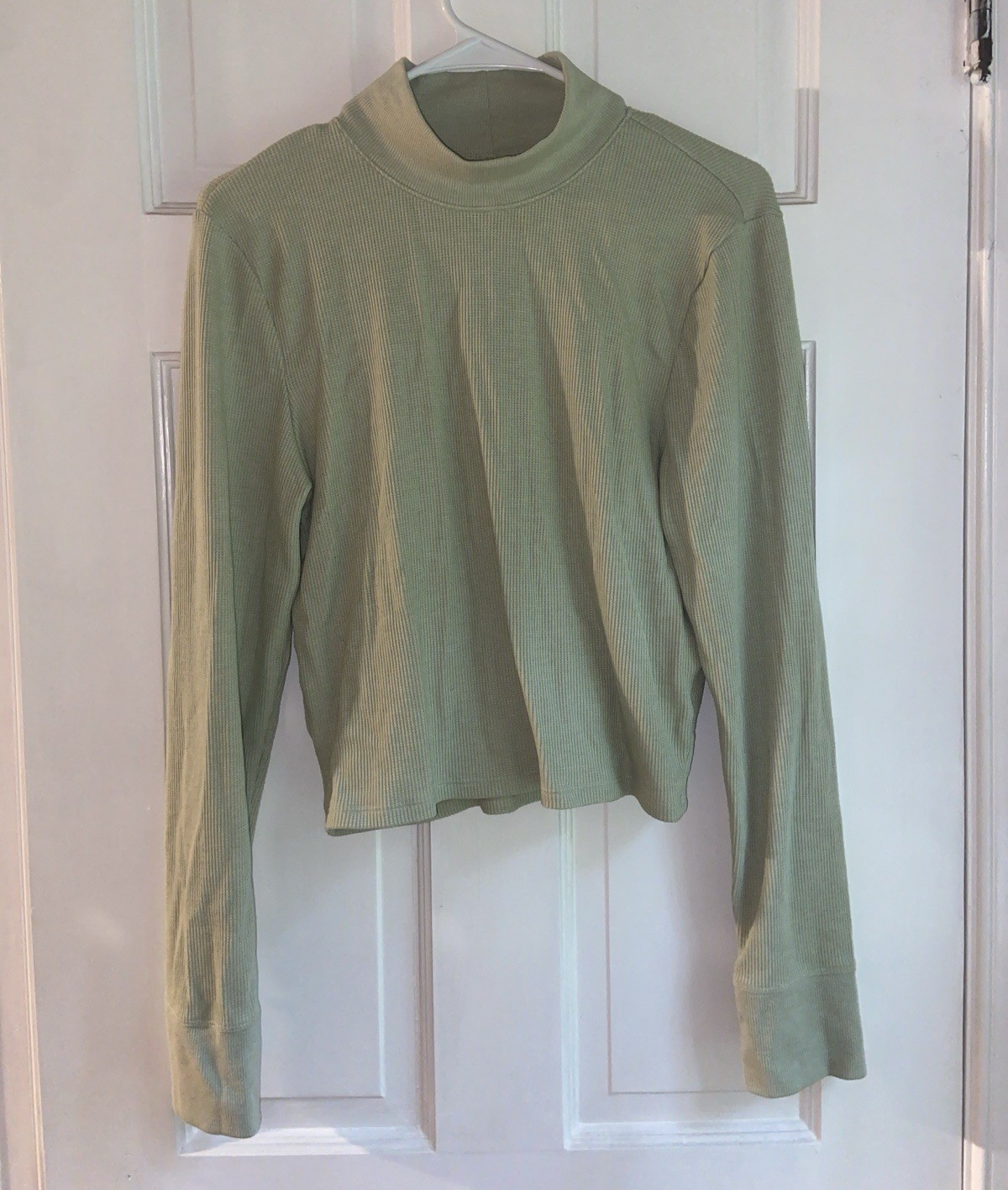 American Eagle Women’s Green Ribbed Knit Mock Neck Long Sleeve Top XL