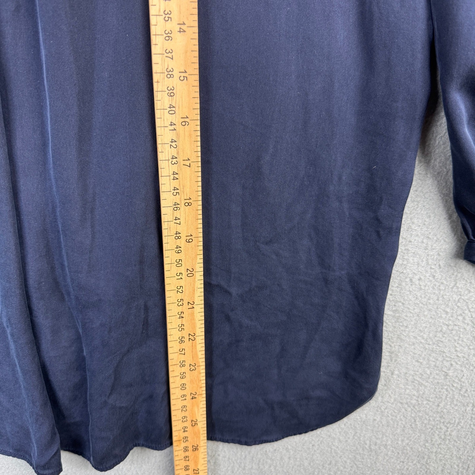 Quince Washable Stretch Silk Notch Collar Blouse Navy Blue Size M Long Sleeve
