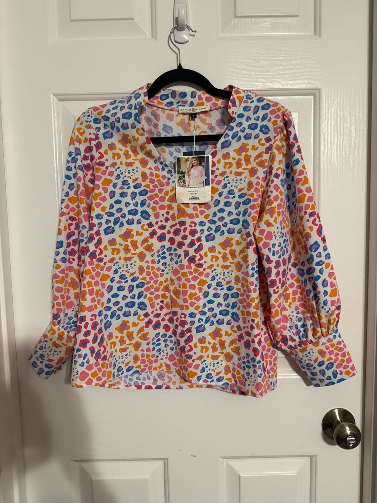 NWT Michelle McDowell Jordan Top Small Wild Safari Animal Print Blouse Cuffed