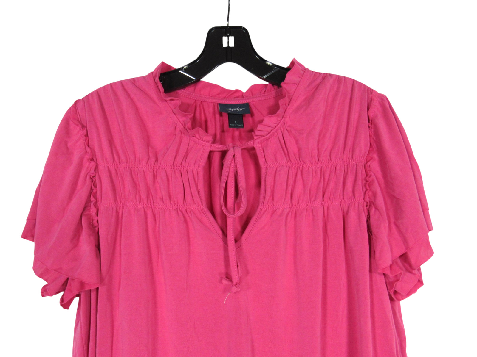 DAYTRIP BUCKLE Pink SMOCKED/GATHERED Tie V-Neck FLUTTER SLEEVS Blouse/Top Sz L