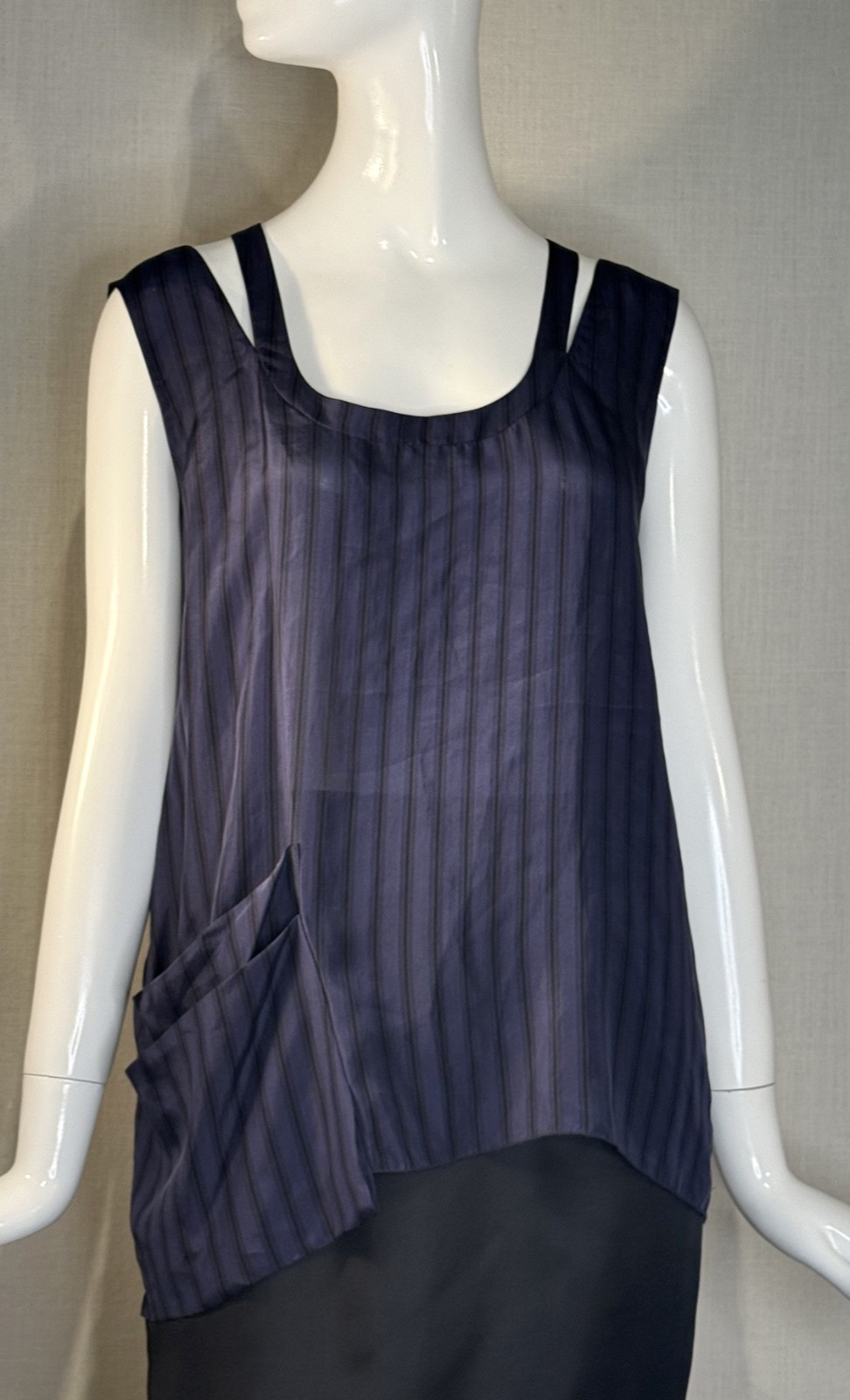 2010 Marni BLUE Striped Silk Sleeveless Blouse SIZE IT42 US6 M, Spring Summer