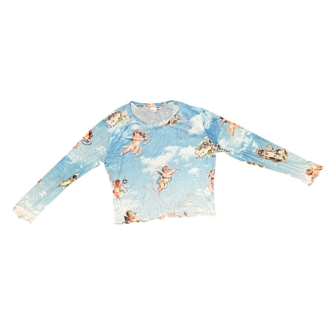 Fashion Nova Angel Baby Sheer Top Stretch Soft Long Sleeve Light Blue Size M