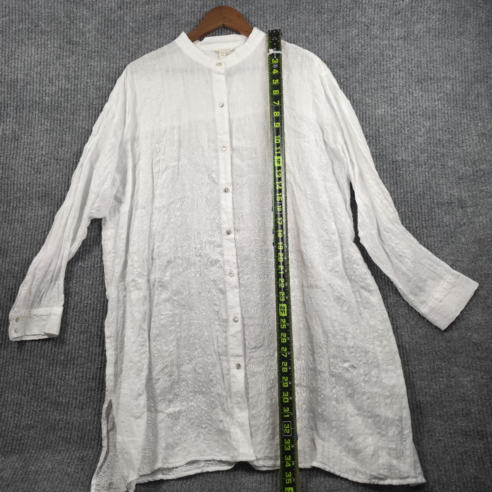Eileen Fisher Tunic Shirt Womens XL White Linen Blend Mandarin Collar Minimalist