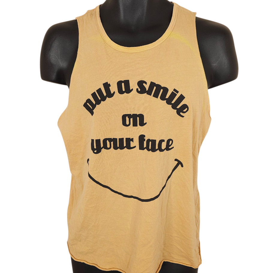 Put A Smile On Your Face Tank Top Womens Size Large Orange Project Social T USA