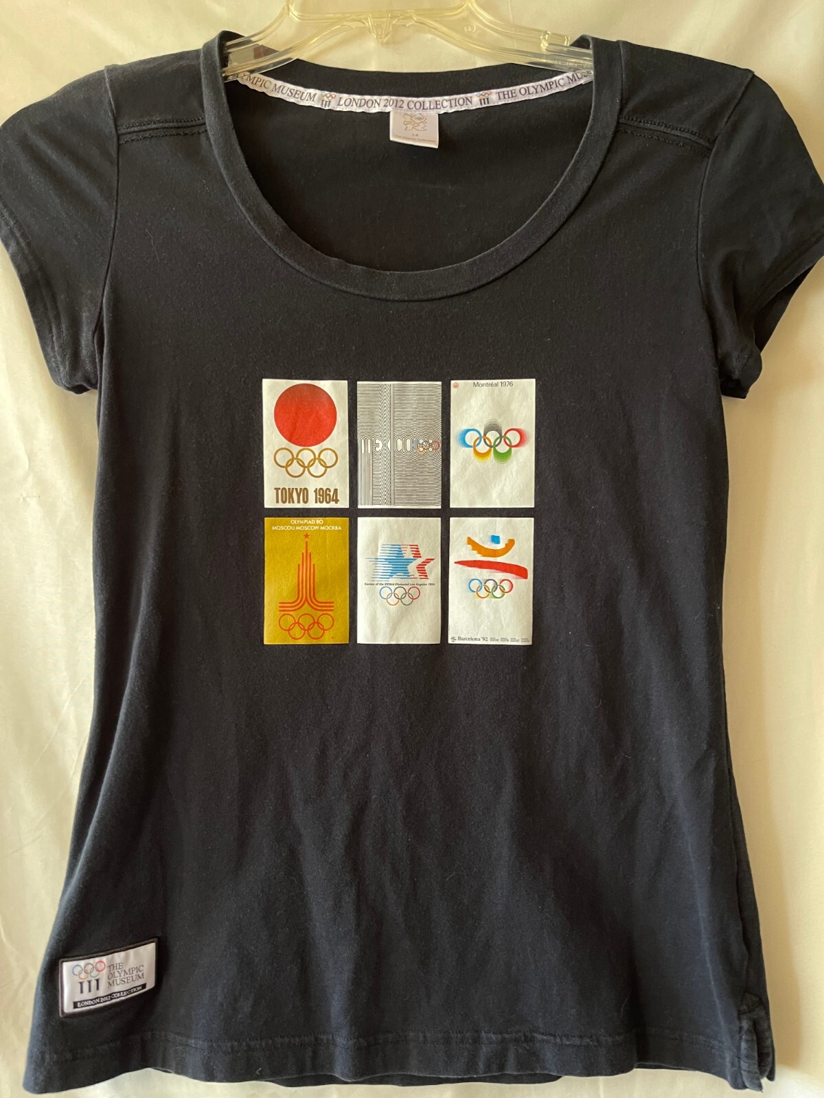 LONDON 2012 OLYMPIC MUSEUM HISTORIC COLLECTION BLACK TEE, WOMEN’S M 14 34″ CHEST