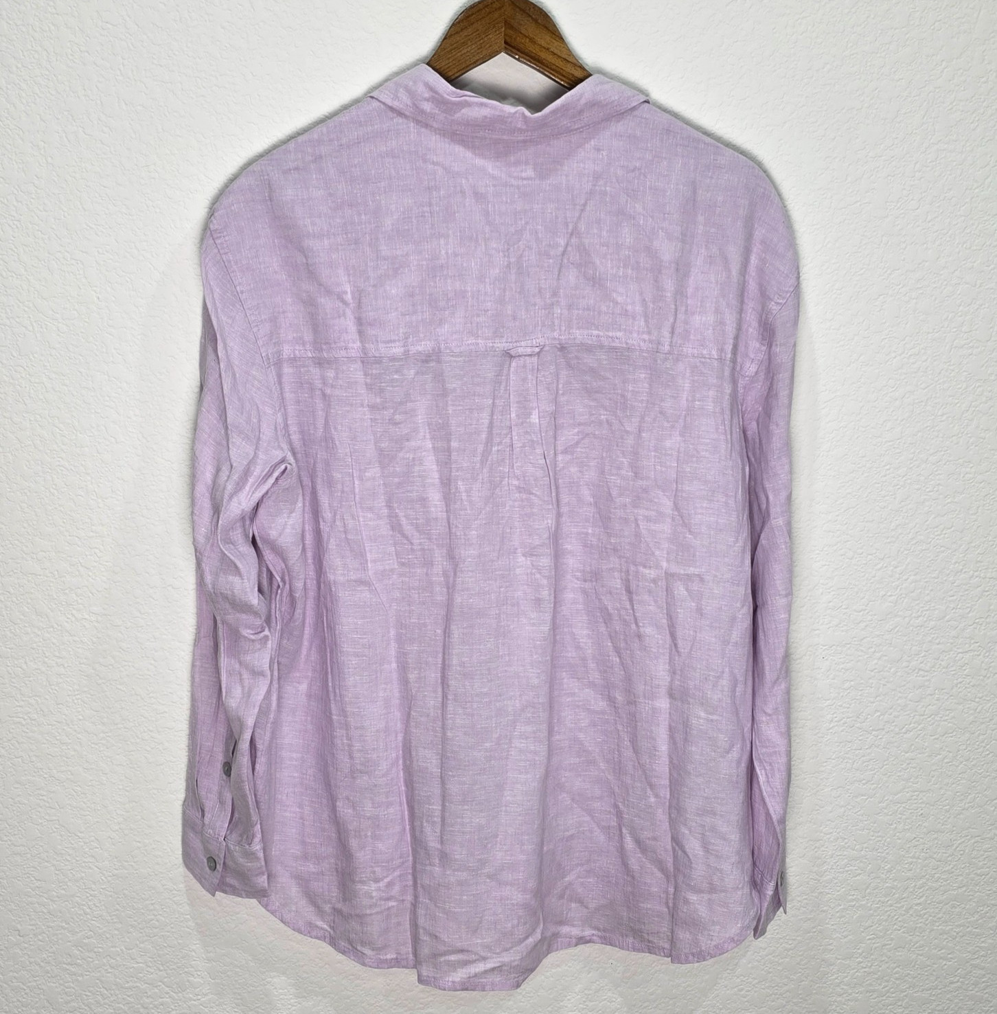 Linen Blend Oversized Button Down Shirt Lilac Purple Long Sleeve Top Large NWOT