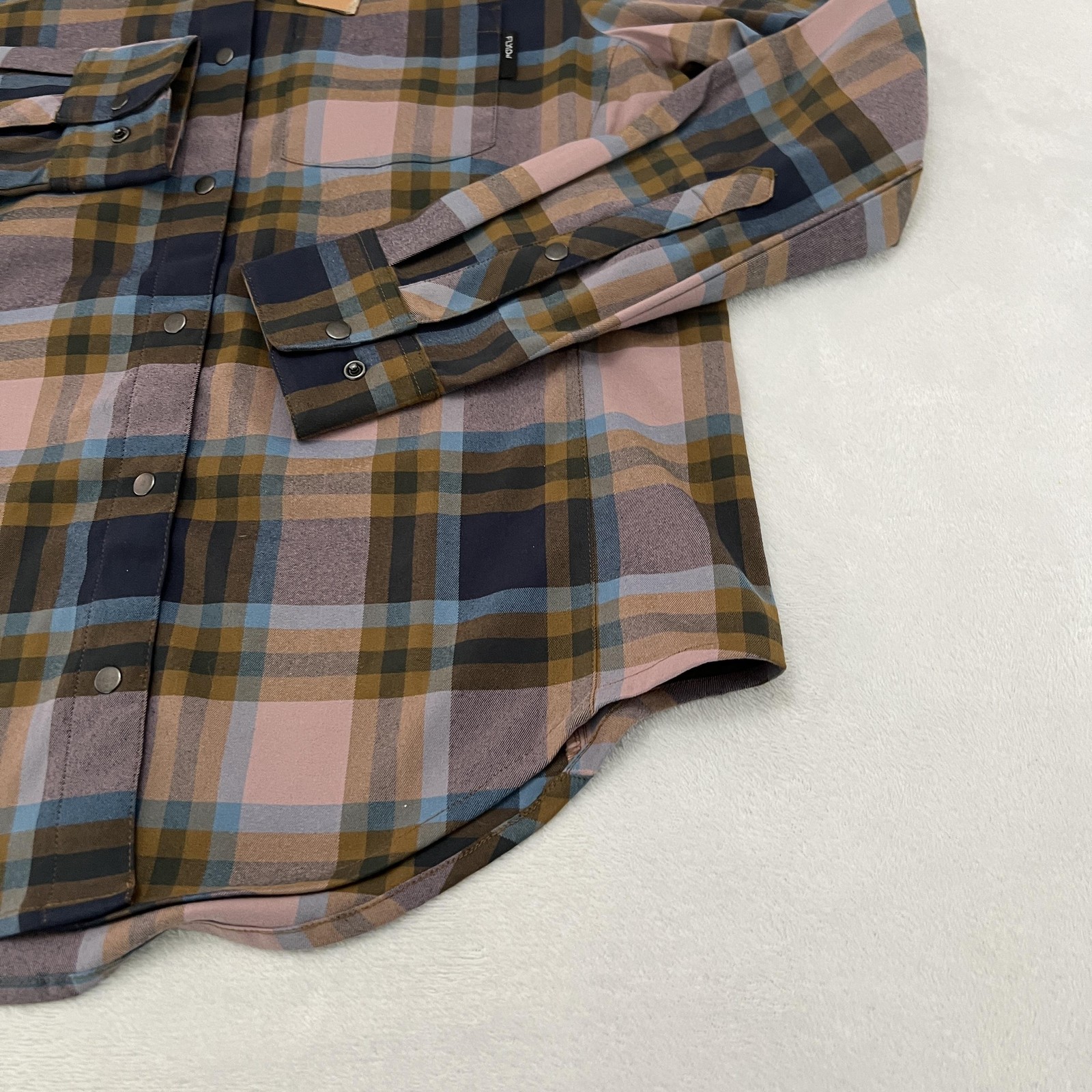 Flylow Brigitte Tech Flannel Shirt Womens Large RyePlaid Snap Button Up