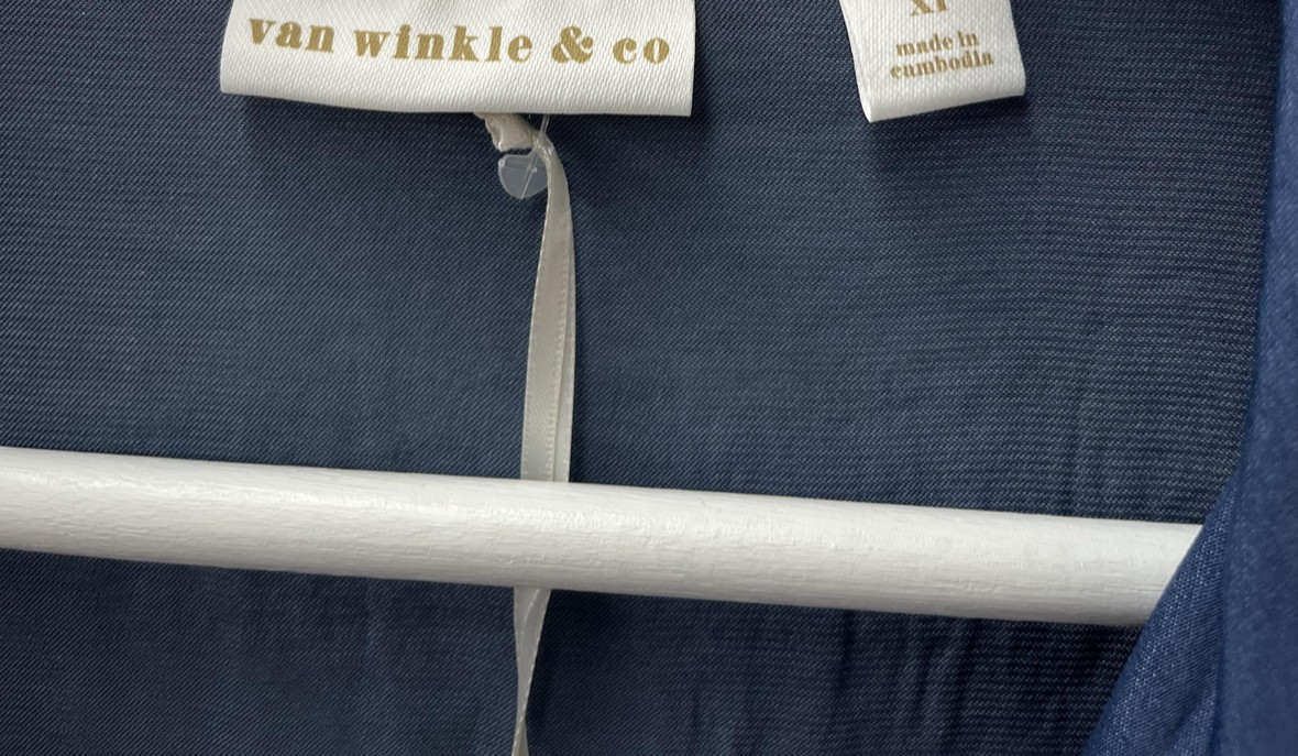 Van Winkle & Co Blouse Womens MEDIUM Blue Vintage Indigo Button Up Long Sleeve