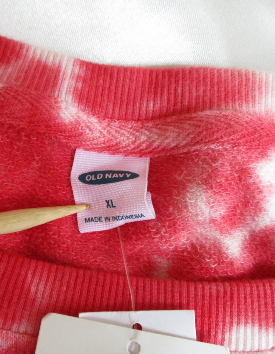 Old Navy Size XL Pullover Wide Neck Lt Weight Tie Dyed Sweatshirt Red White Blue