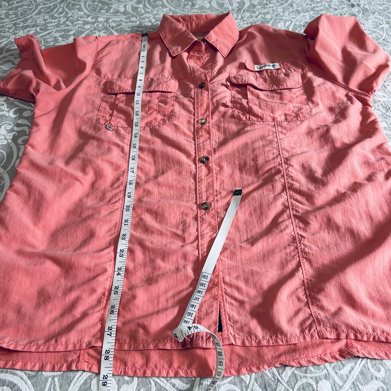 Magellan Fish Gear Shirt Women XL Coral Button Up Pocket Utility Sport Outdoor