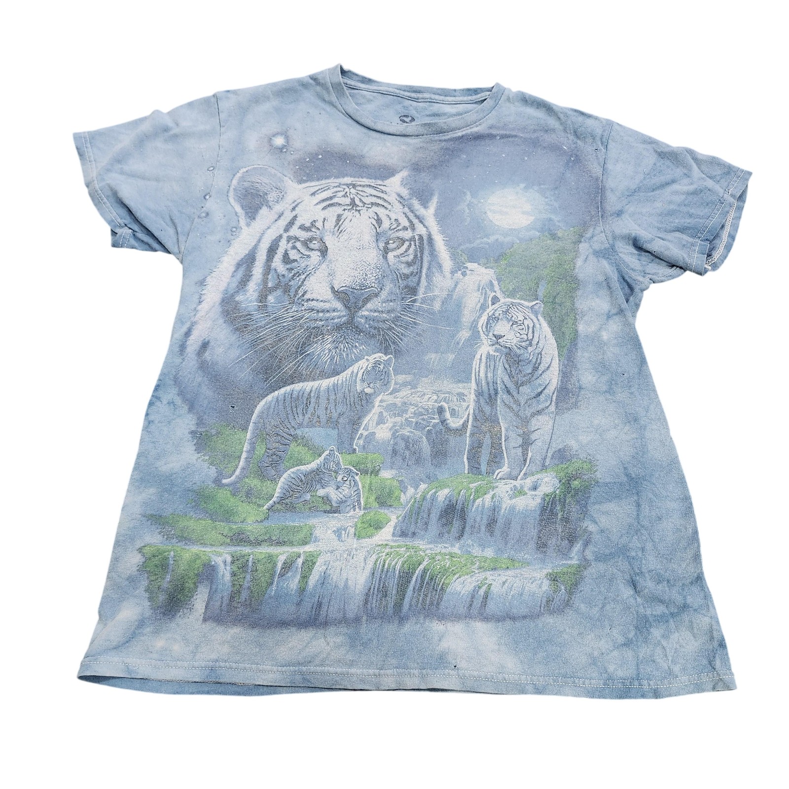 Liquid Blue Shirt Womens S Blue White Tiger Waterfall Wildlife Graphic Tee Top