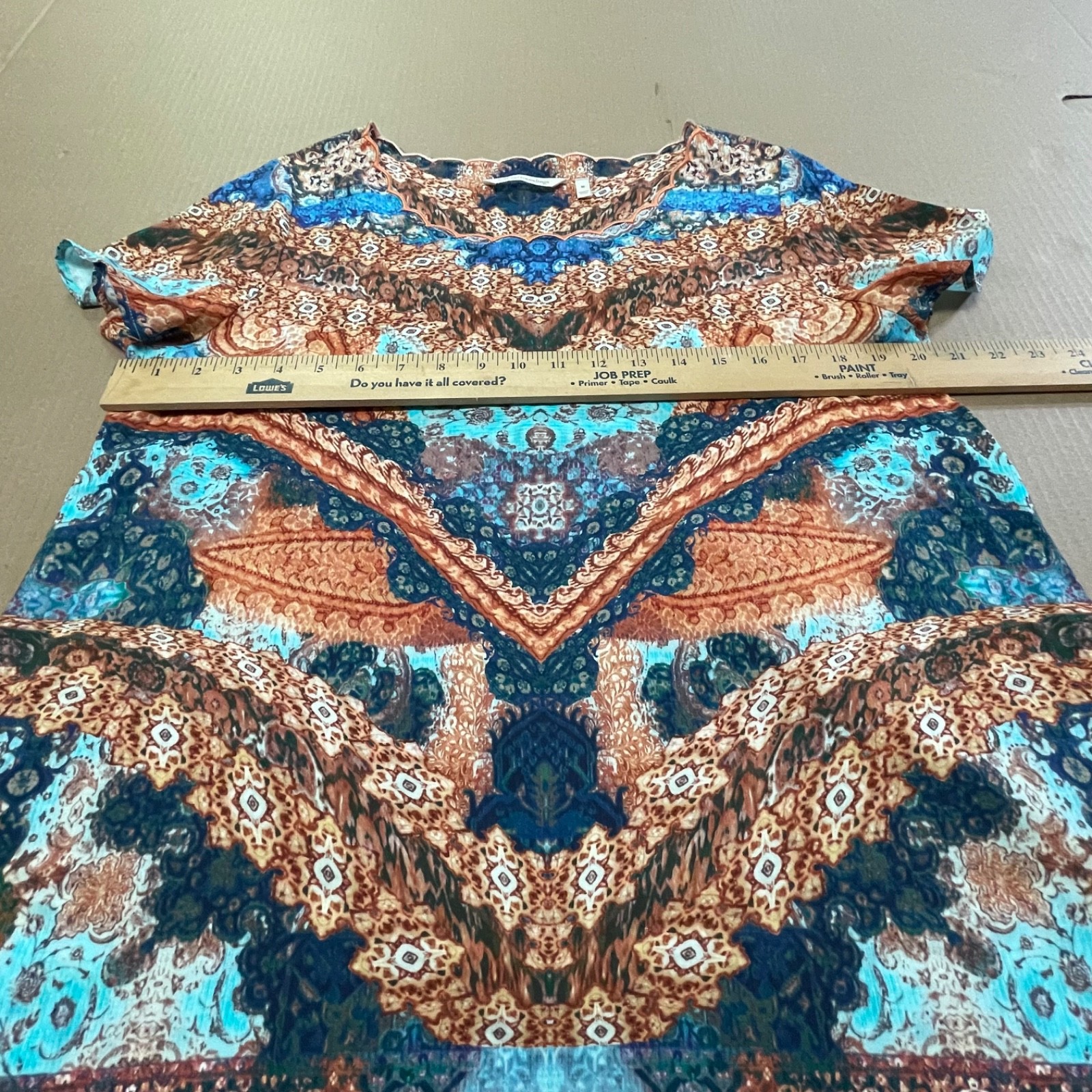 Soft Surroundings Women’s Size Medium Blue/Copper Scalloped Hem Cap Sleeve Knit