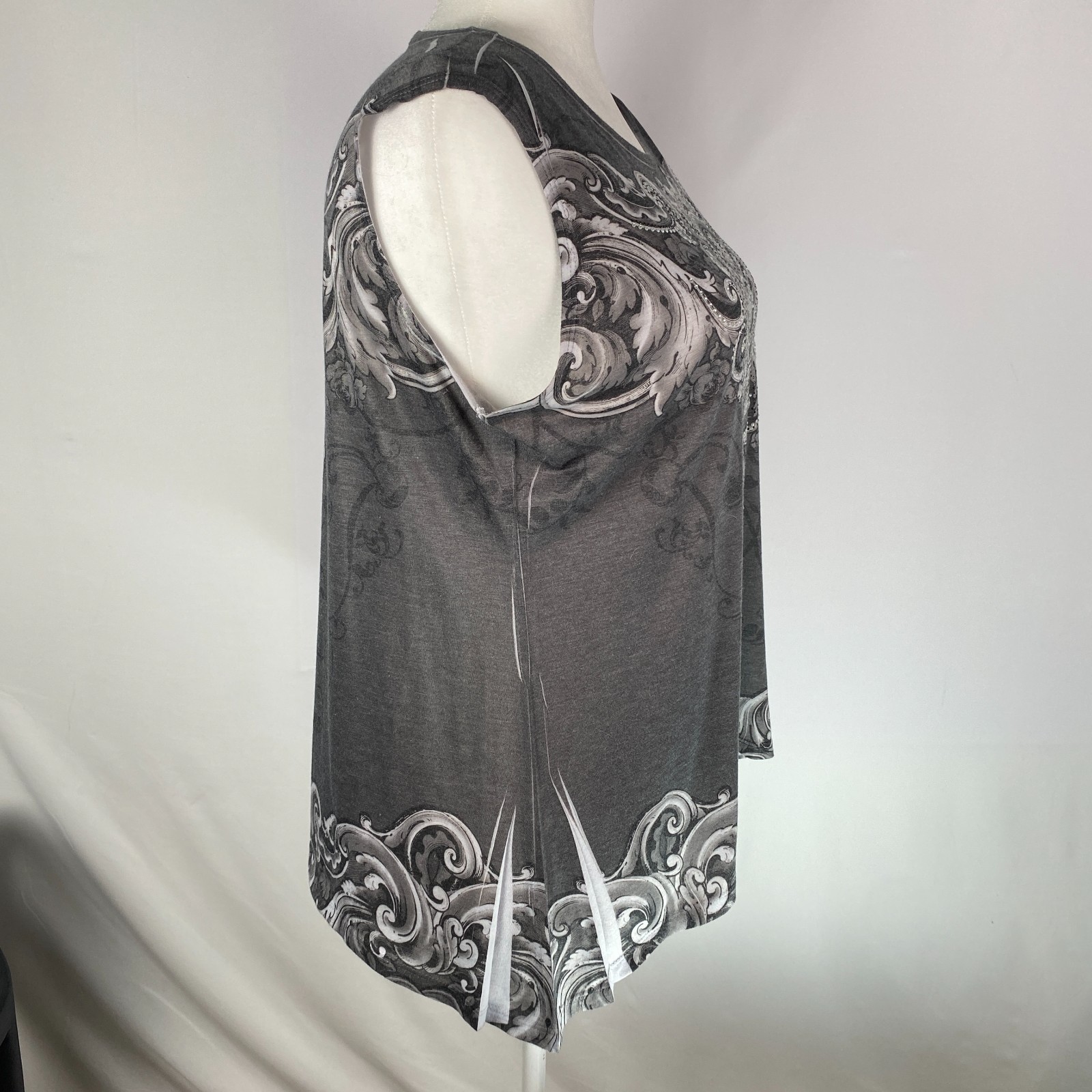 Jess & Jane 2 pc Tank Top & Cardigan Gray Pleated Sequin Sz XL Twee Festival