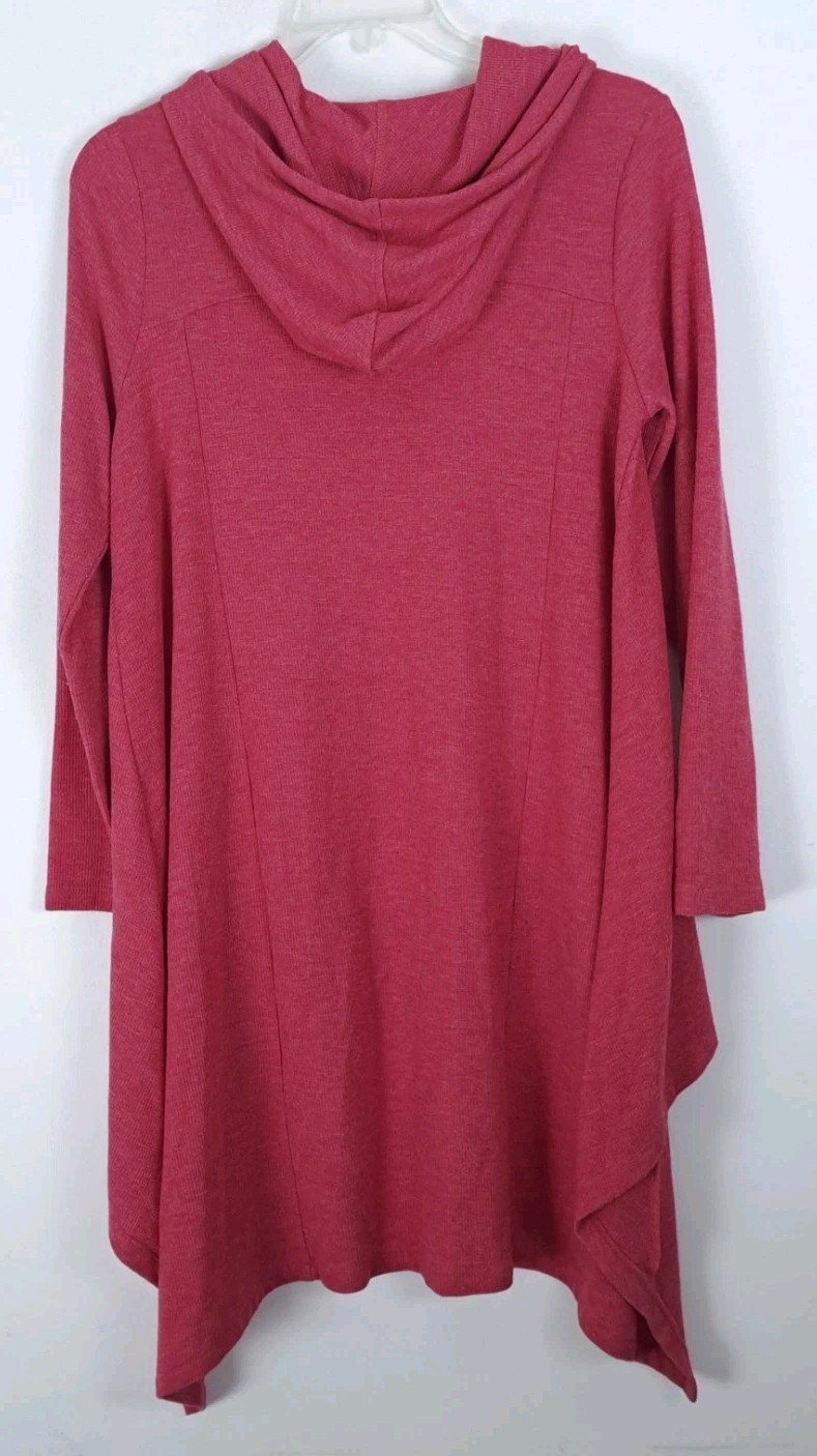 LOGO by Lori Goldstein Waffle Knit Pullover Hoodie M Berry Red Hi-Lo Hem Pockets