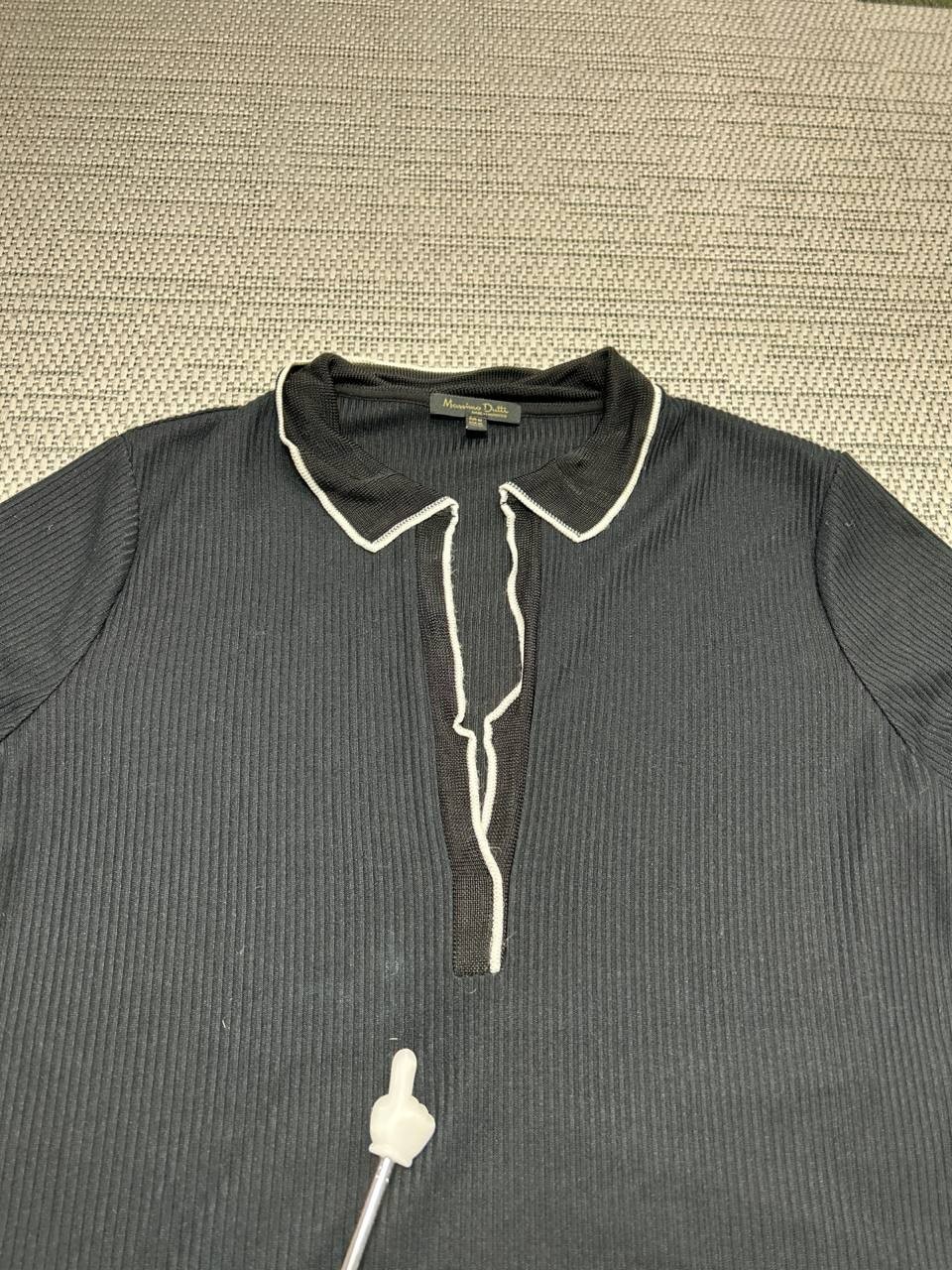 Massimo Dutti Shirt Womens Medium Black Ribbed Knit Blouse *