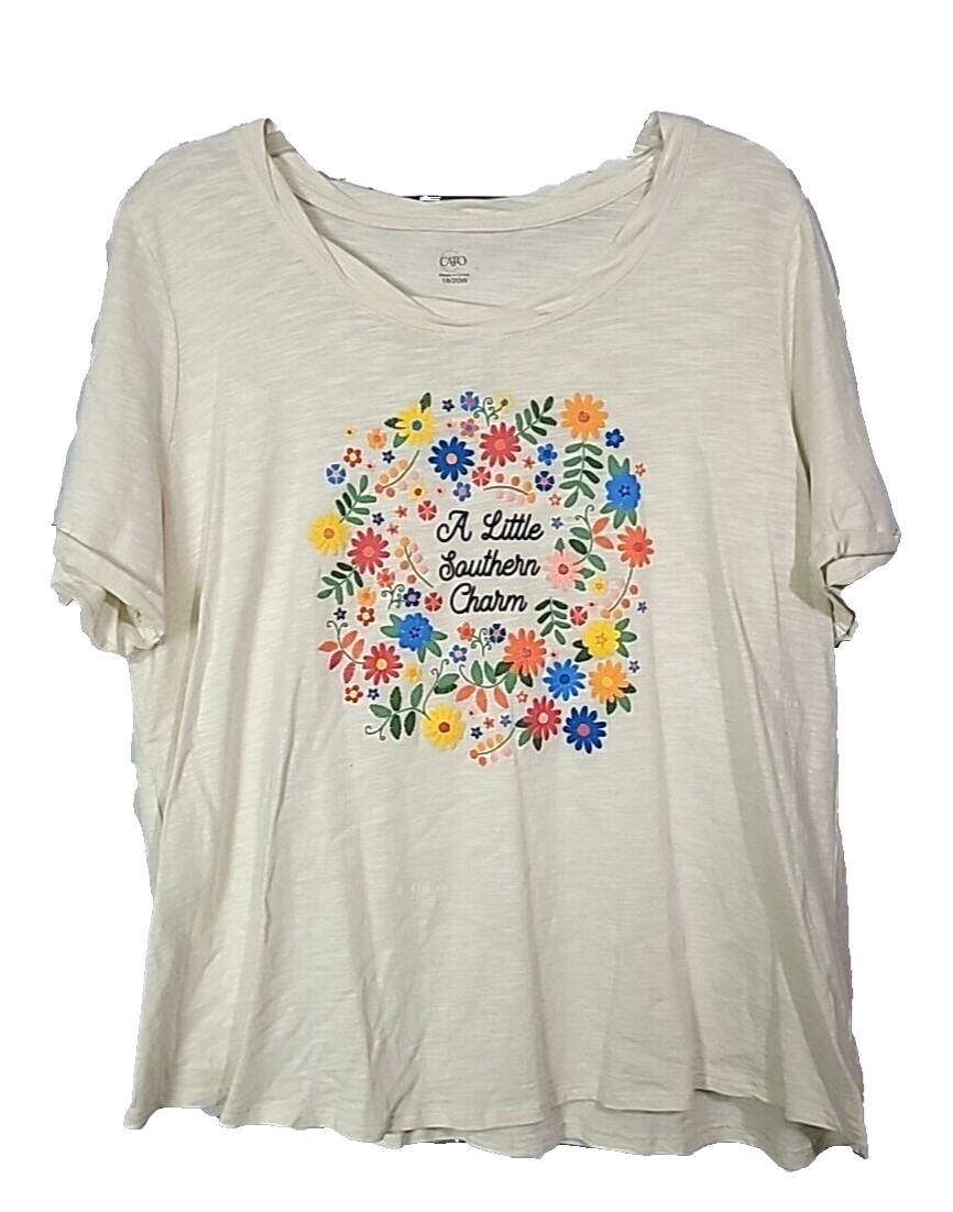 Cato Ivory Floral A Little Southern Charm Short Sleeve Top Womans Size 18/20W