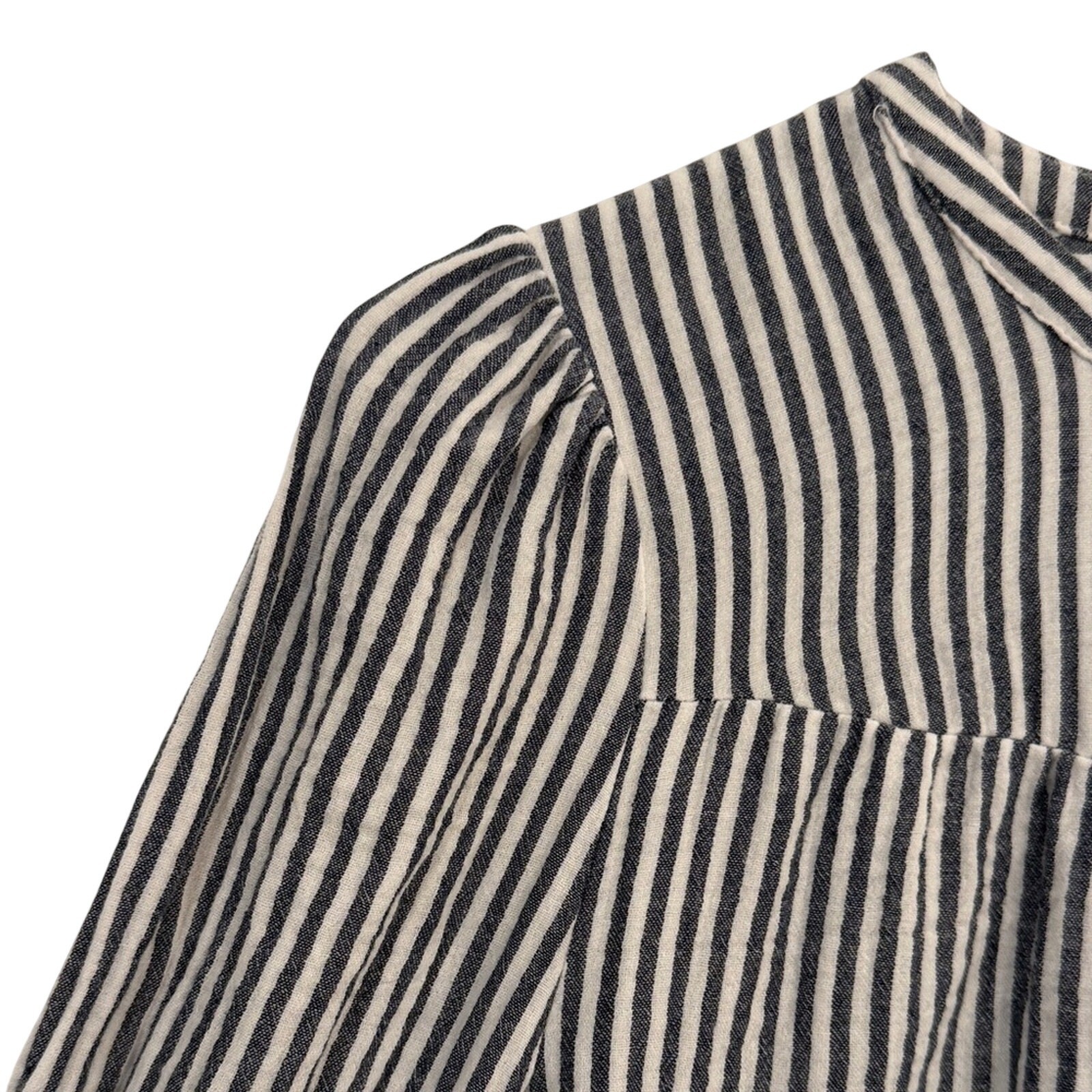 Universal Thread Striped Long Sleeve Button Down Top cotton shirt navy white XL