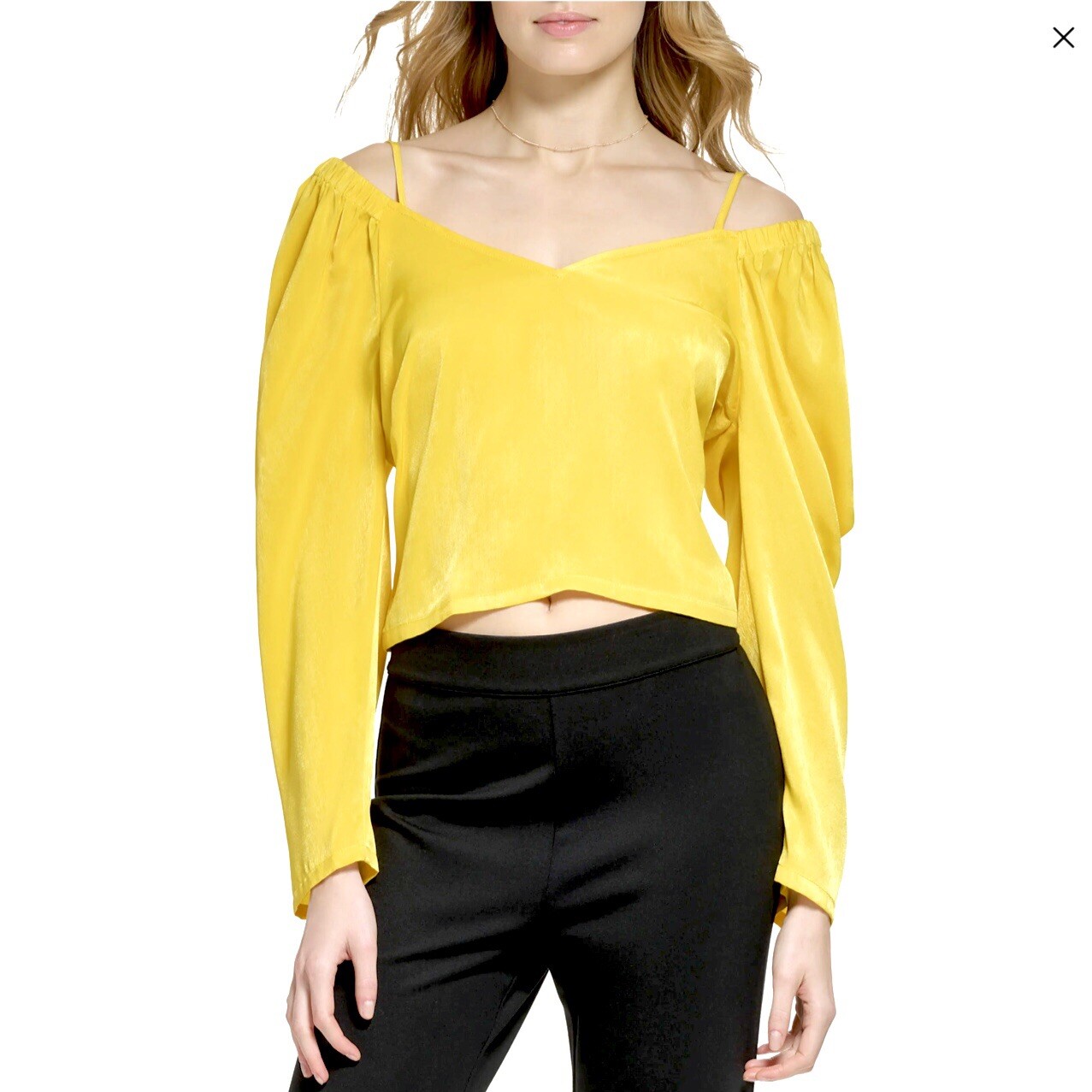 DKNY Off Shoulder Satin Top Sz L Smocked Back Adjustable Straps NWT