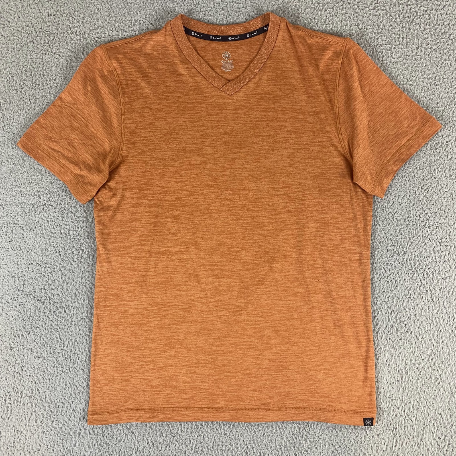 Gaiam Shirt Top Womens Medium Orange Shorts Sleeve Regular-Fit V-Neck Pullover