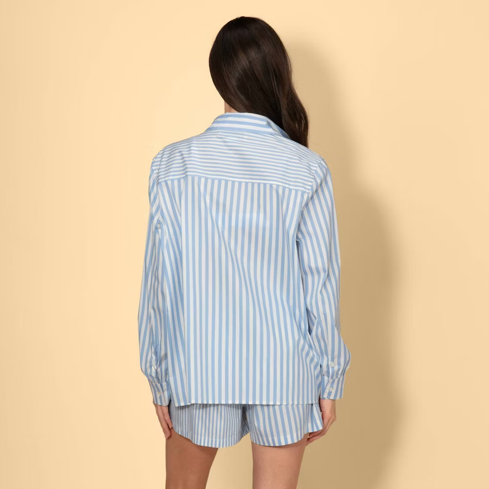 Solid & Striped Women Long Sleeve Collared Poplin Button-Down Shirt – Blue