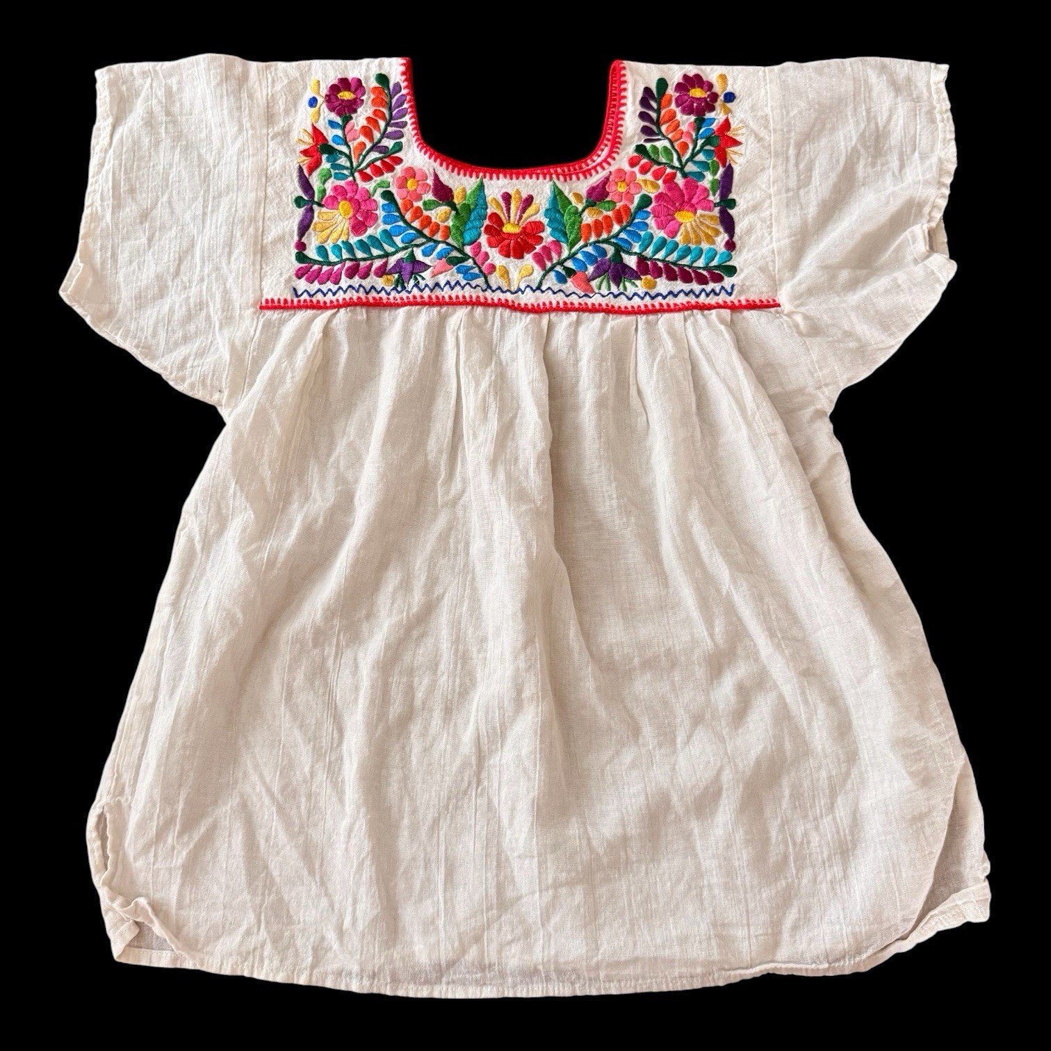 Vintage Mexican Oaxacan Top Size M Embroidered Peasant Blouse Boho Hippie Floral