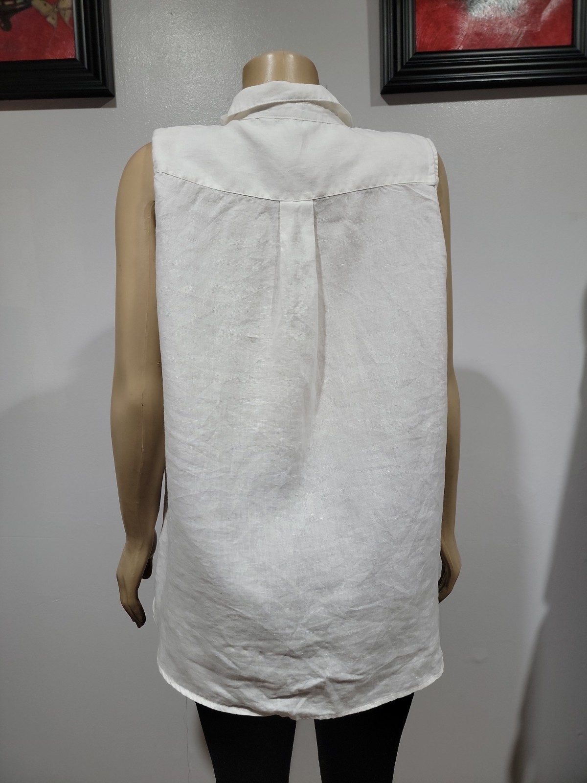 Ellen Tracy 100% Linen Women’s Top XL White Gold Tone Buttons Sleeveless #CC