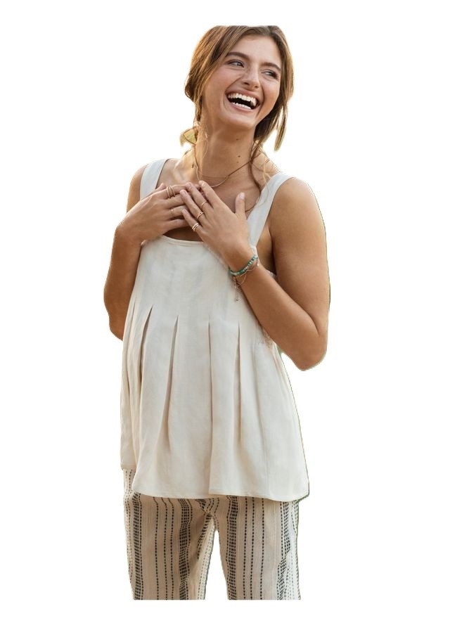 Hatch Maternity Women’s THE CAMILA TANK Linen Blend Ivory $168 NEW