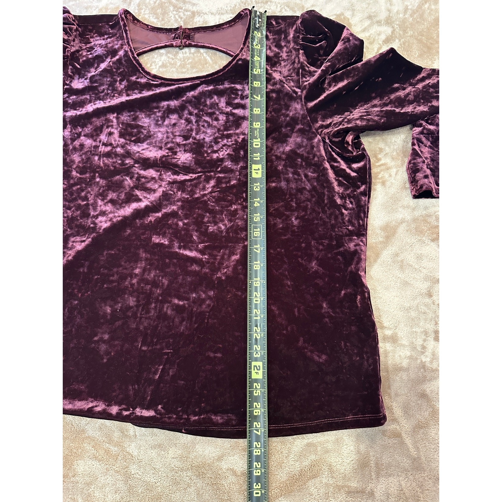 Wrangler Retro NWT Crushed Velvet Open Back Puff Sleeve Top 3XL Plum